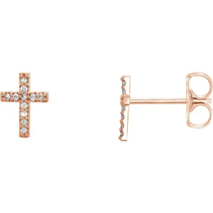 14K Rose .06 CTW Diamond Cross Earrings