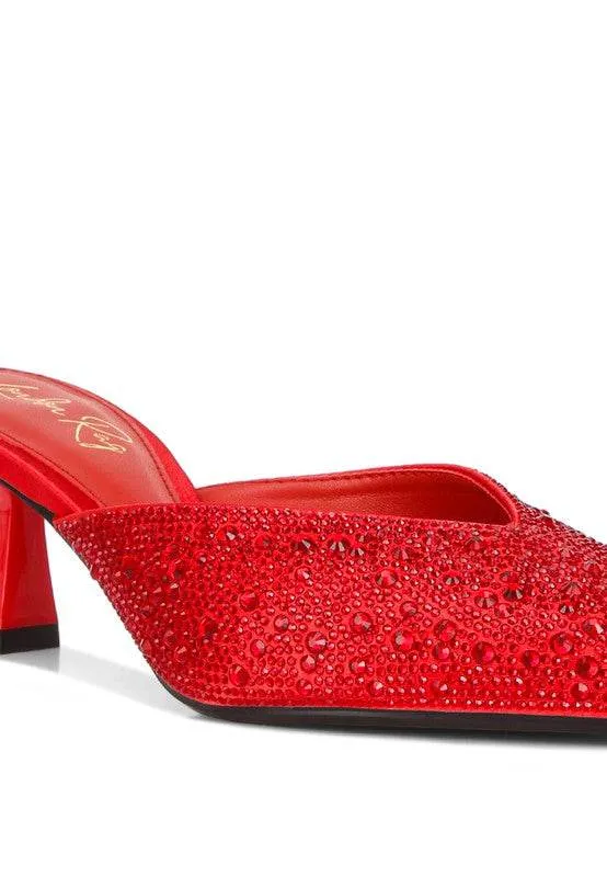 Aldora Rhinestones Embellished Satin Mules