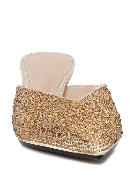 Aldora Rhinestones Embellished Satin Mules