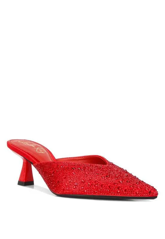 Aldora Rhinestones Embellished Satin Mules