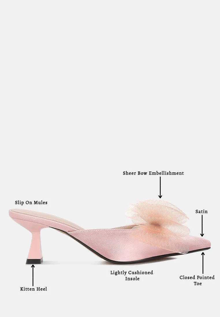 Asma Organza Bow Embellished Satin Mules By Ruw