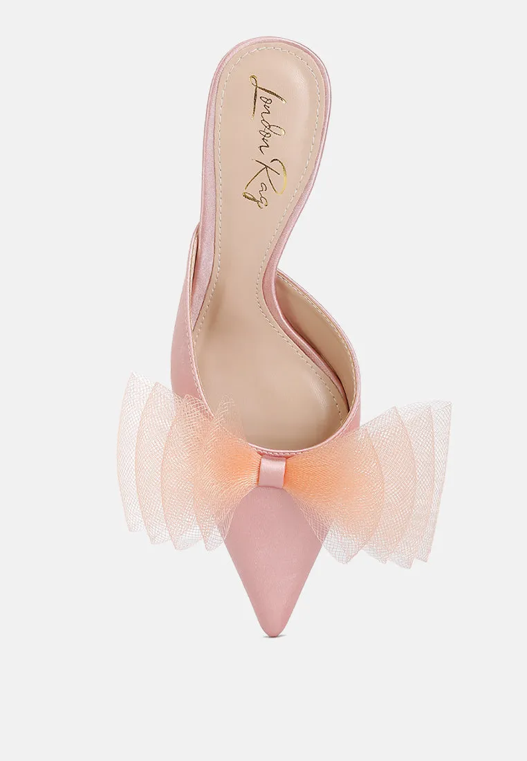 Asma Organza Bow Embellished Satin Mules By Ruw