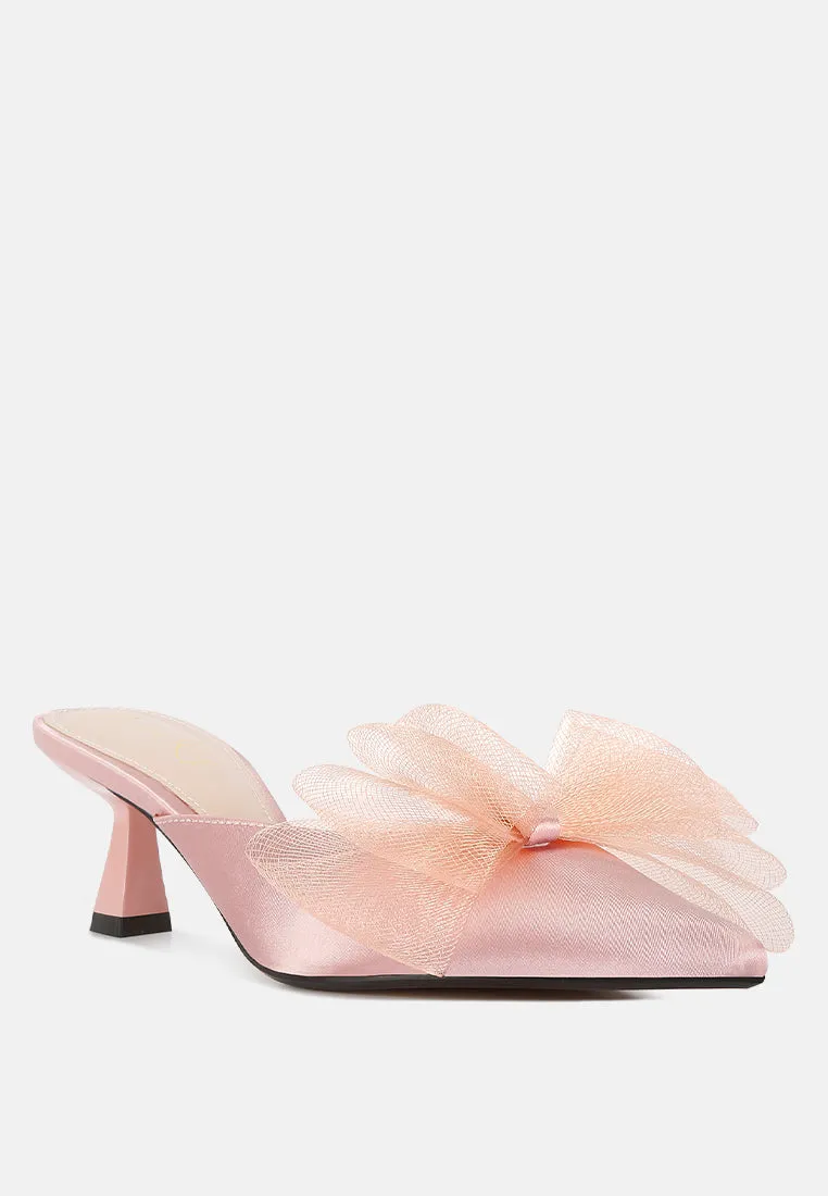 Asma Organza Bow Embellished Satin Mules By Ruw