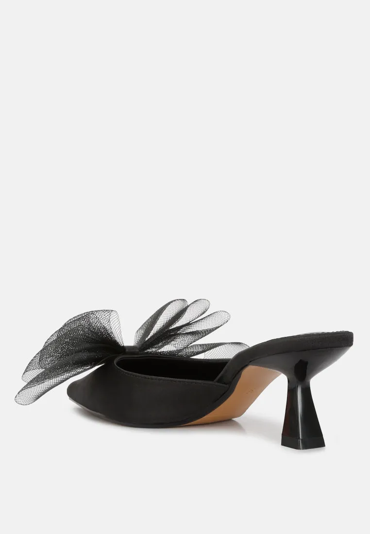 Asma Organza Bow Embellished Satin Mules By Ruw