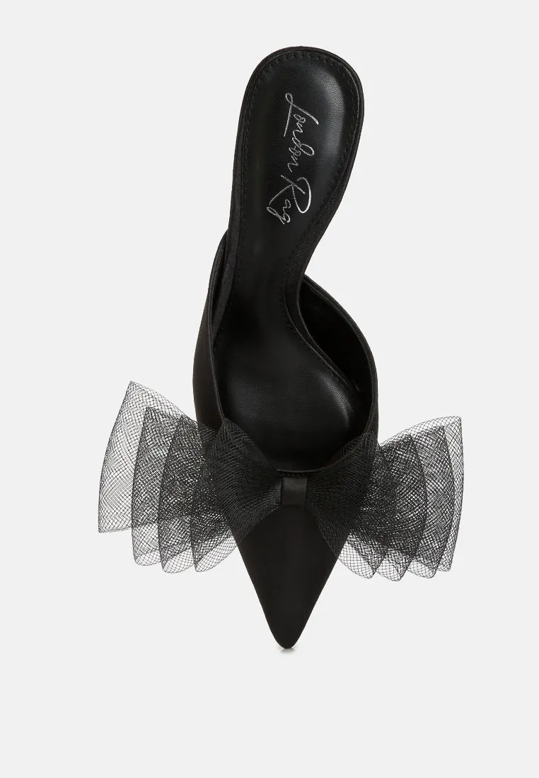 Asma Organza Bow Embellished Satin Mules By Ruw