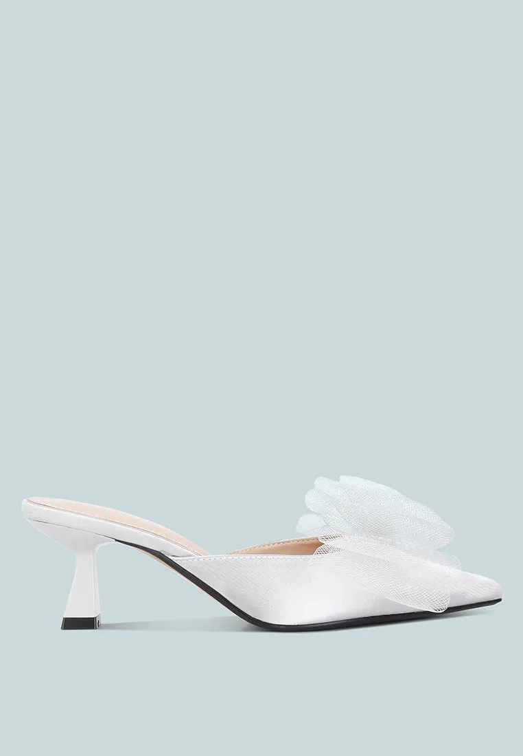 Asma Organza Bow Embellished Satin Mules By Ruw