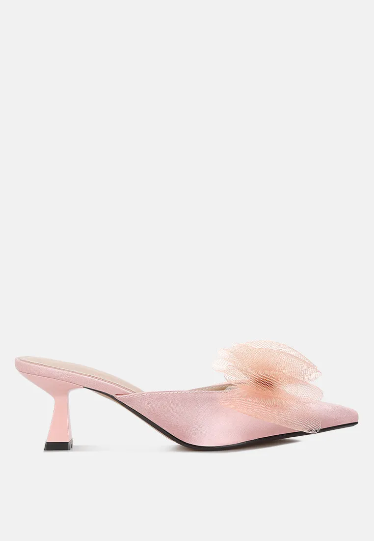 Asma Organza Bow Embellished Satin Mules By Ruw