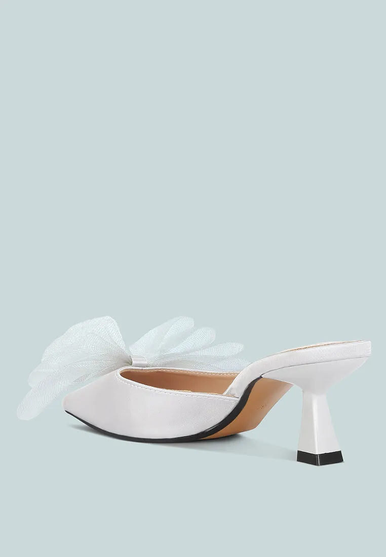 Asma Organza Bow Embellished Satin Mules By Ruw
