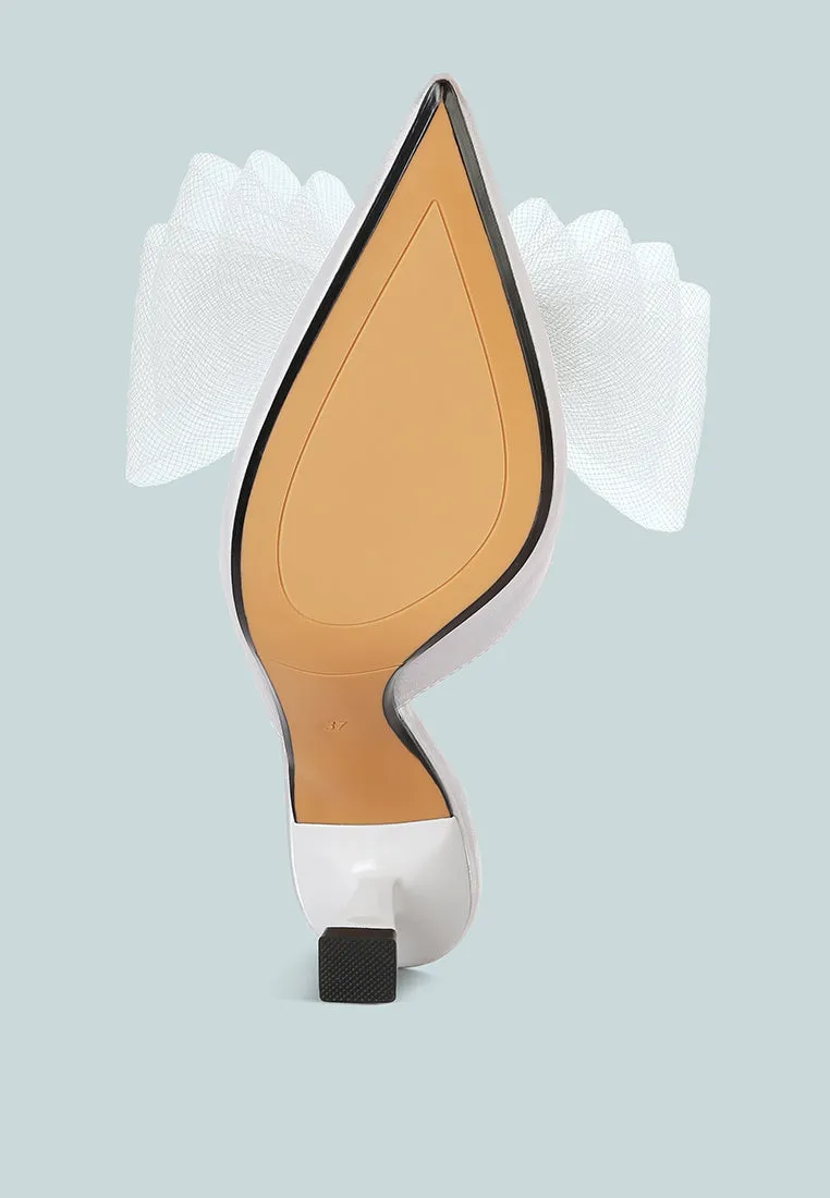 Asma Organza Bow Embellished Satin Mules By Ruw