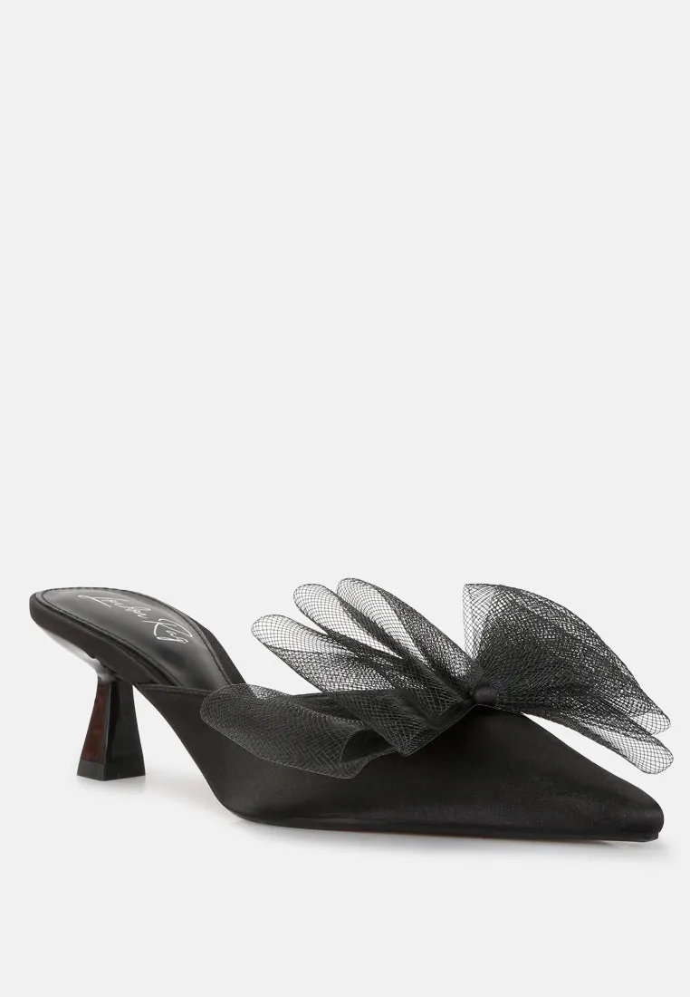 Asma Organza Bow Embellished Satin Mules By Ruw