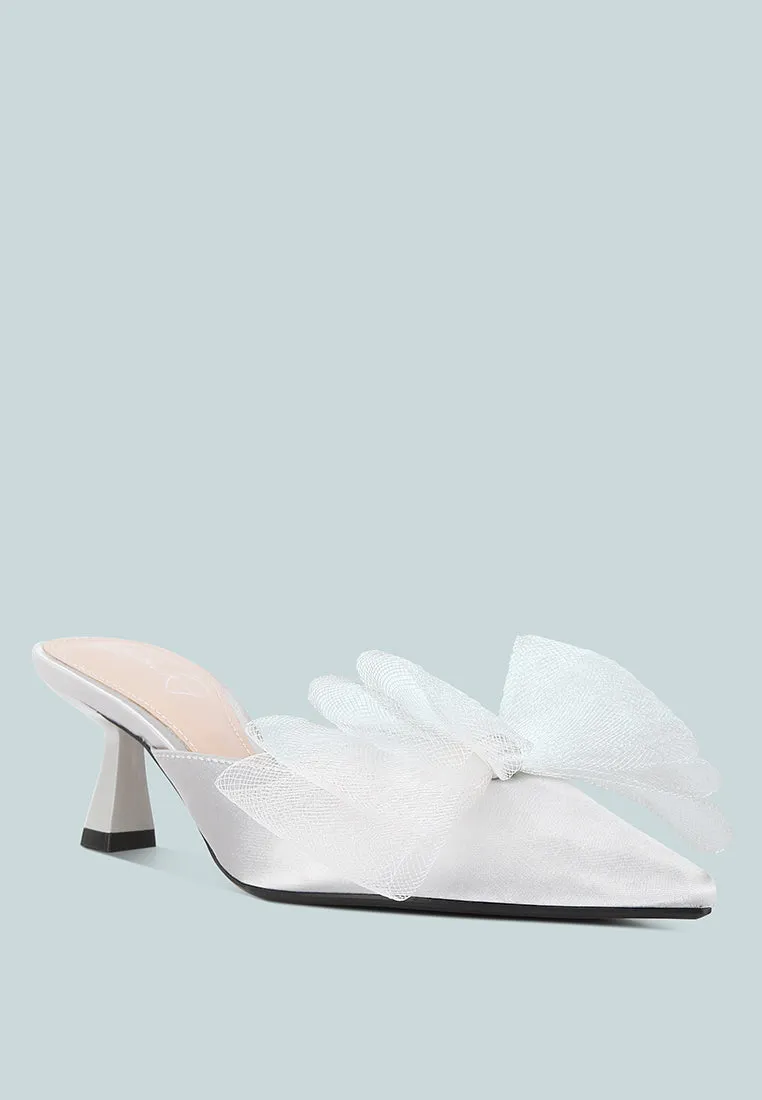 Asma Organza Bow Embellished Satin Mules By Ruw