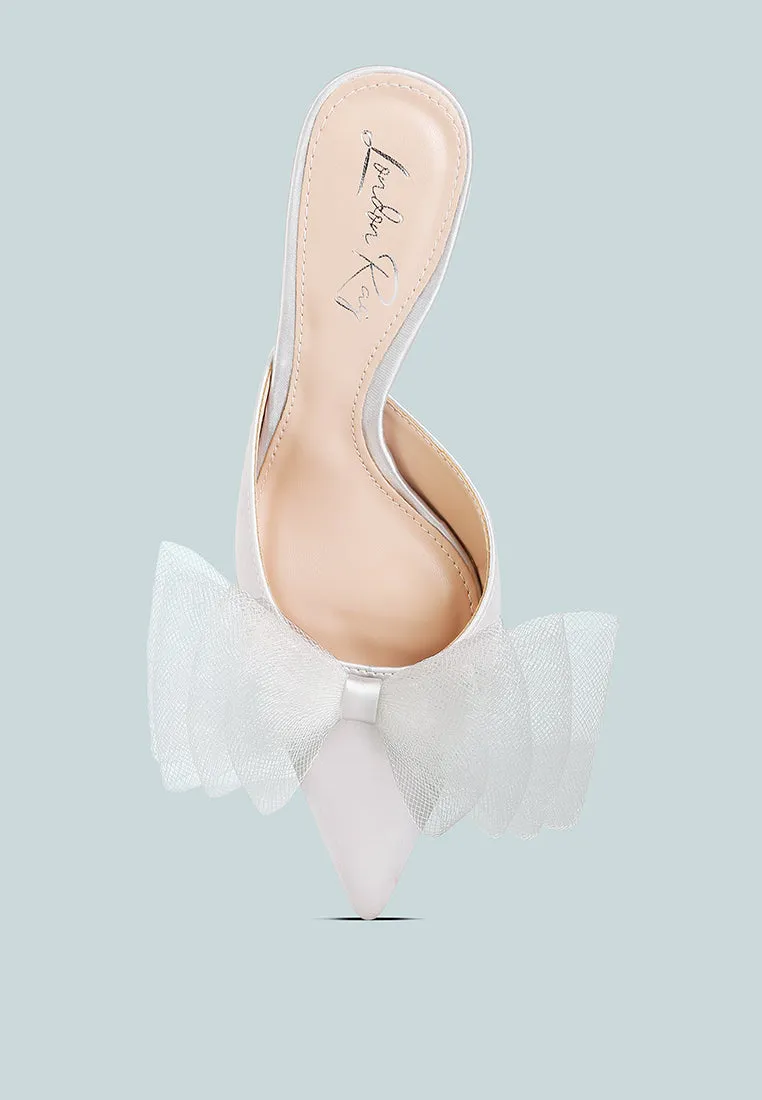 Asma Organza Bow Embellished Satin Mules By Ruw