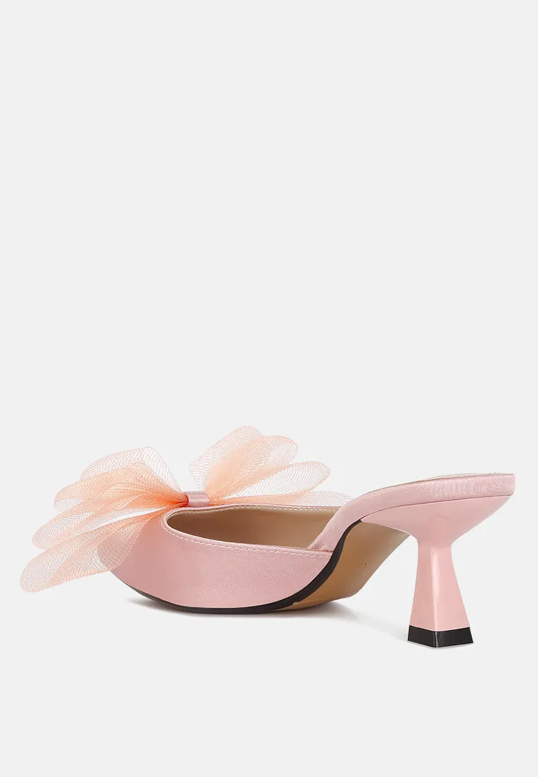 Asma Organza Bow Embellished Satin Mules By Ruw