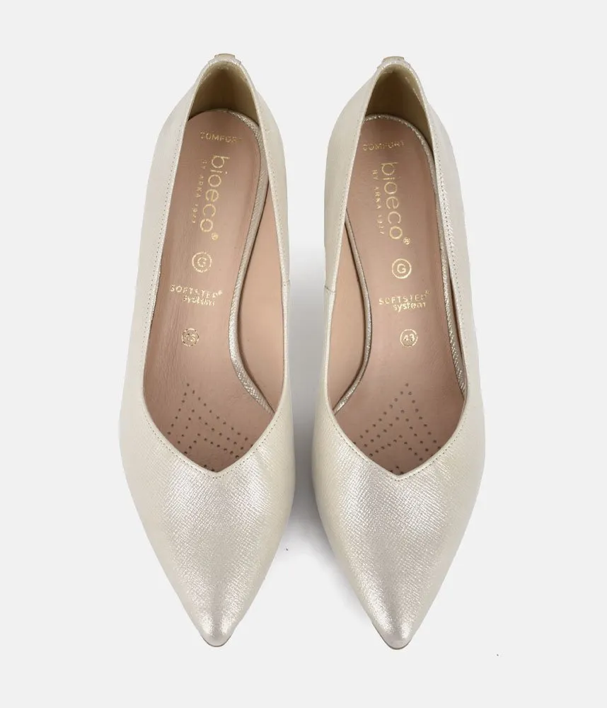 Bioeco Gold Shimmer Leather Stiletto Heels