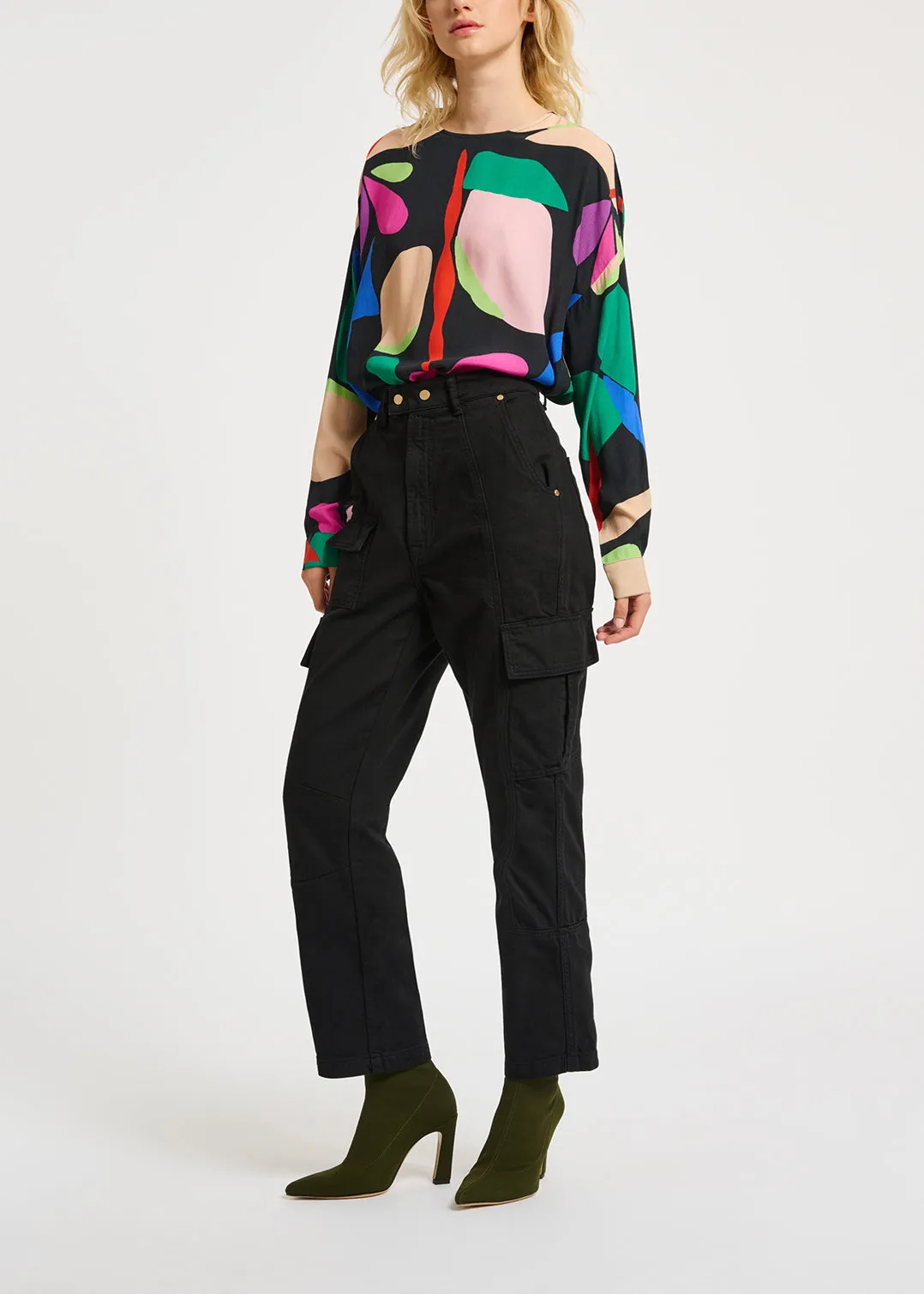 Black straight-leg cargo jeans
