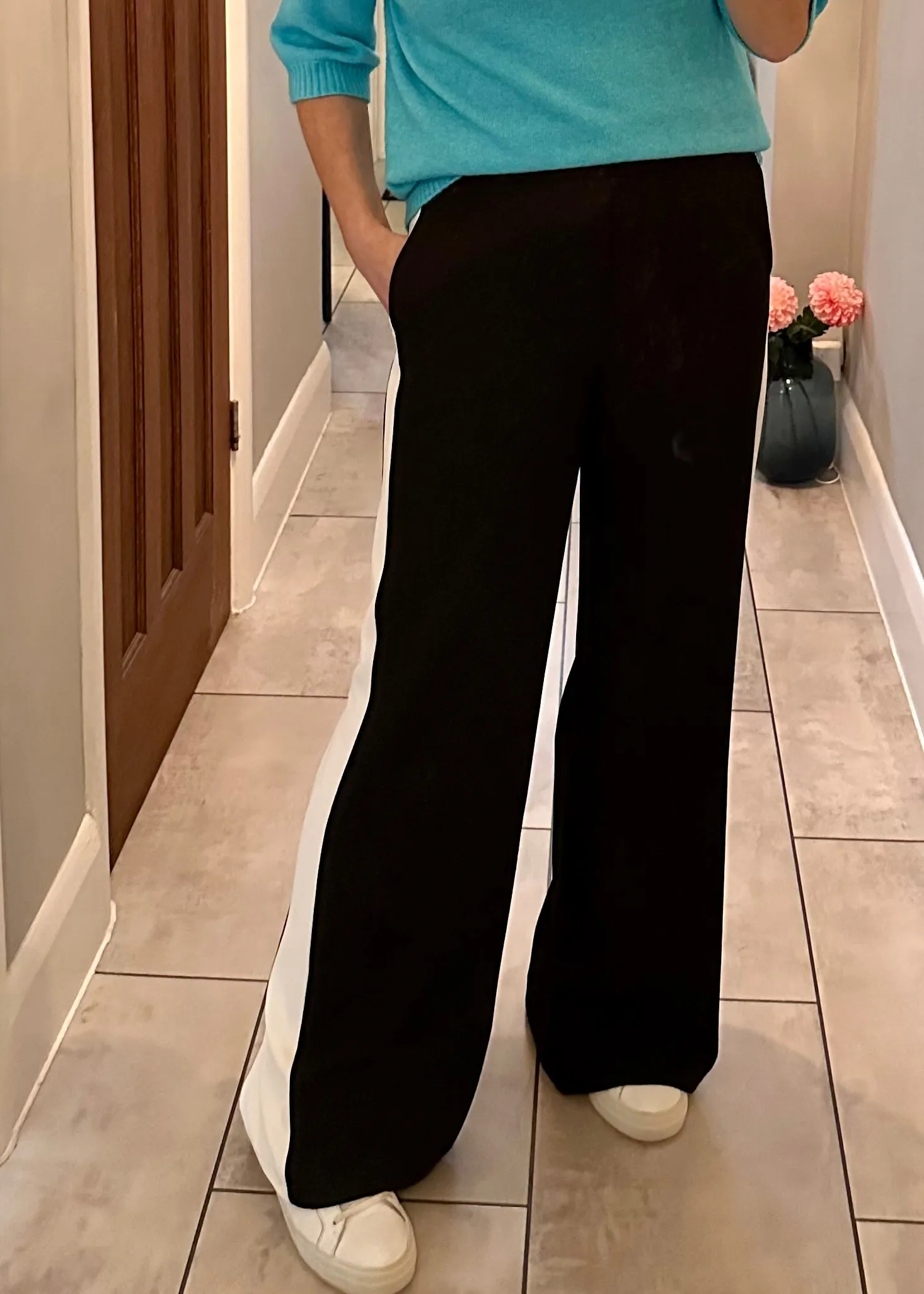 Black/White Stripe Wide Leg Trousers