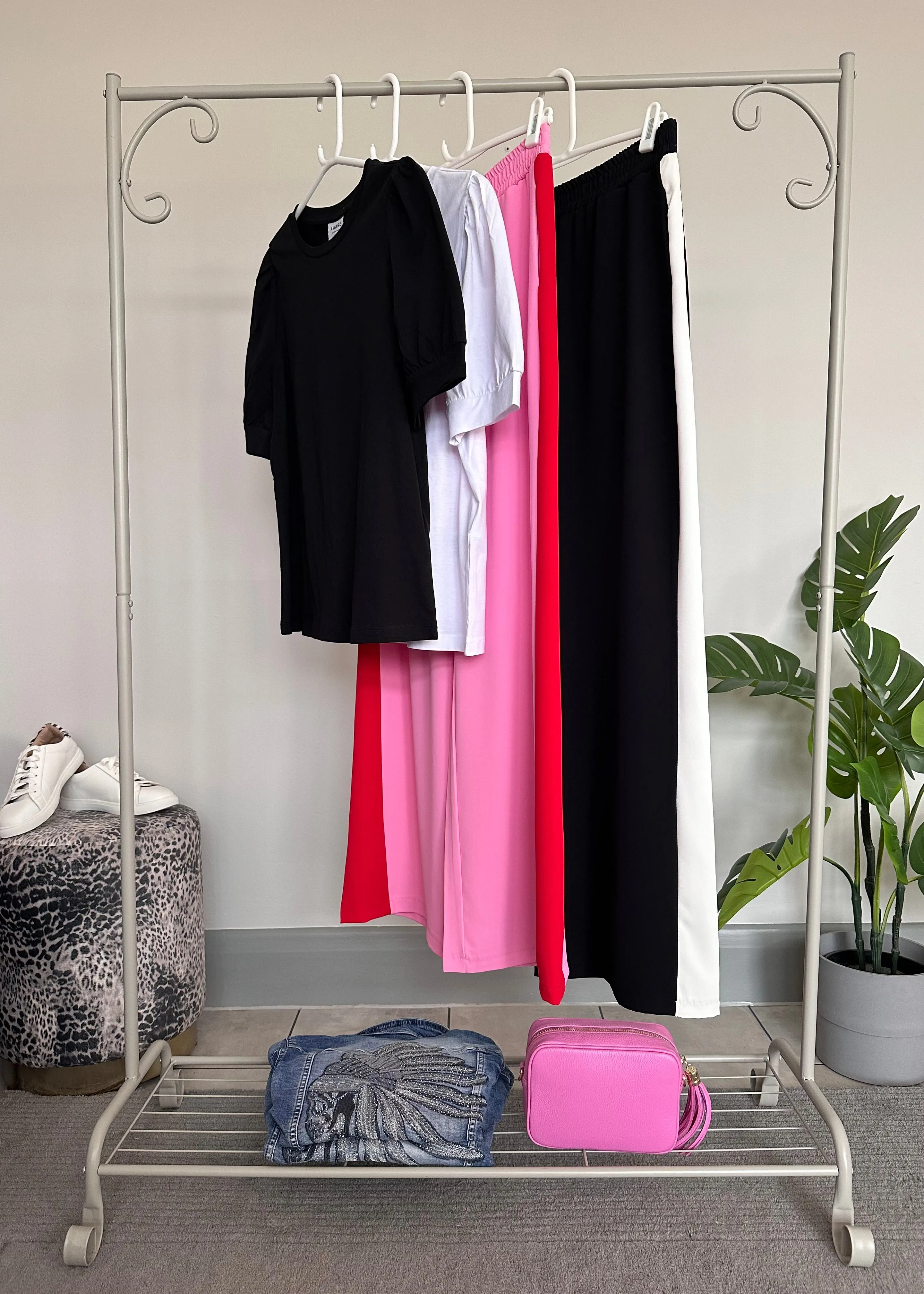 Black/White Stripe Wide Leg Trousers
