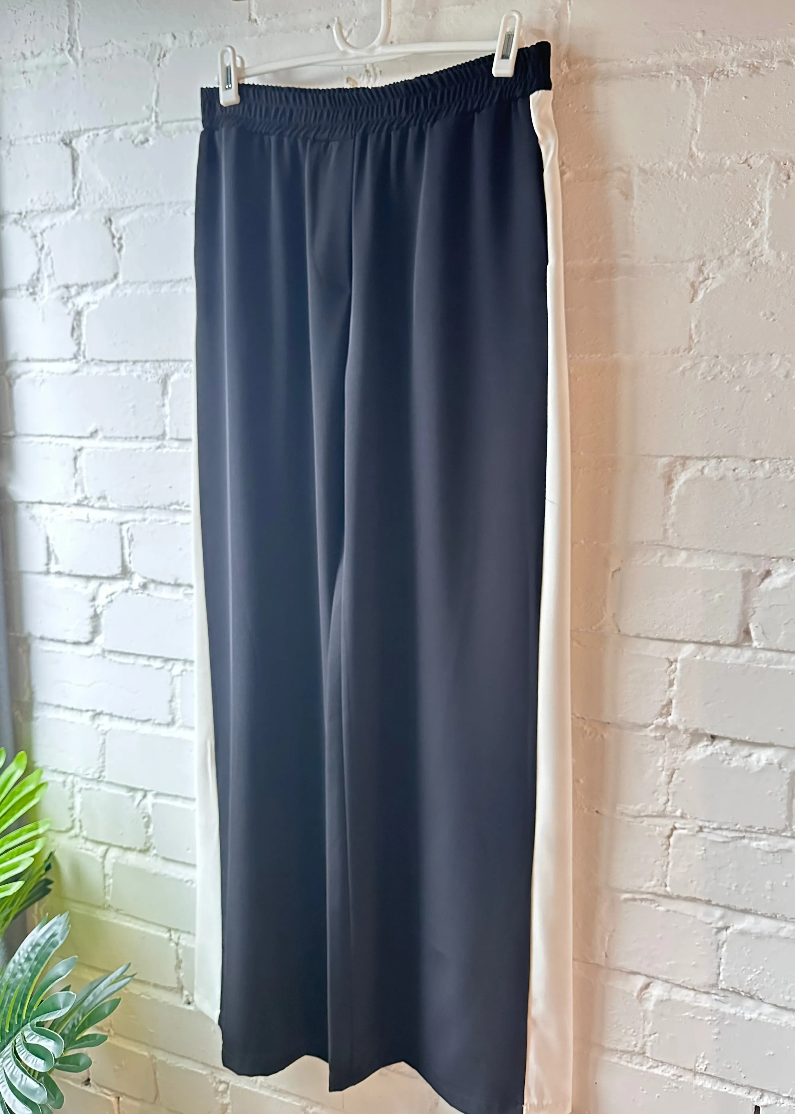 Black/White Stripe Wide Leg Trousers
