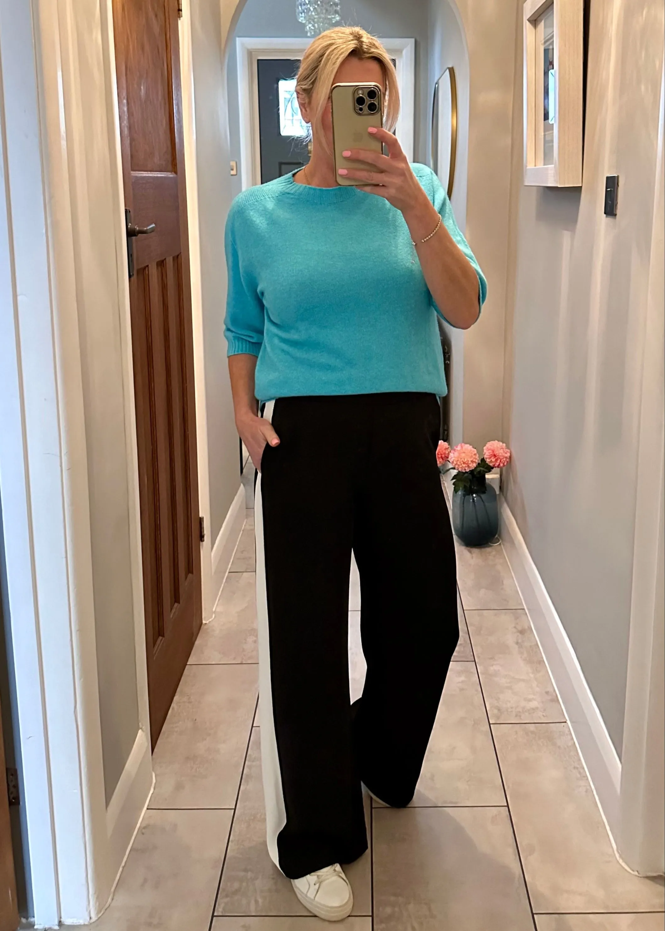 Black/White Stripe Wide Leg Trousers