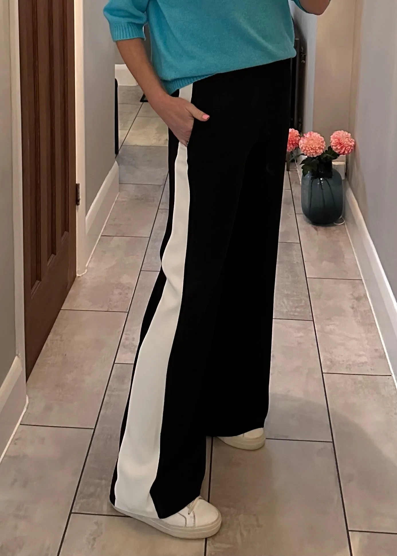 Black/White Stripe Wide Leg Trousers