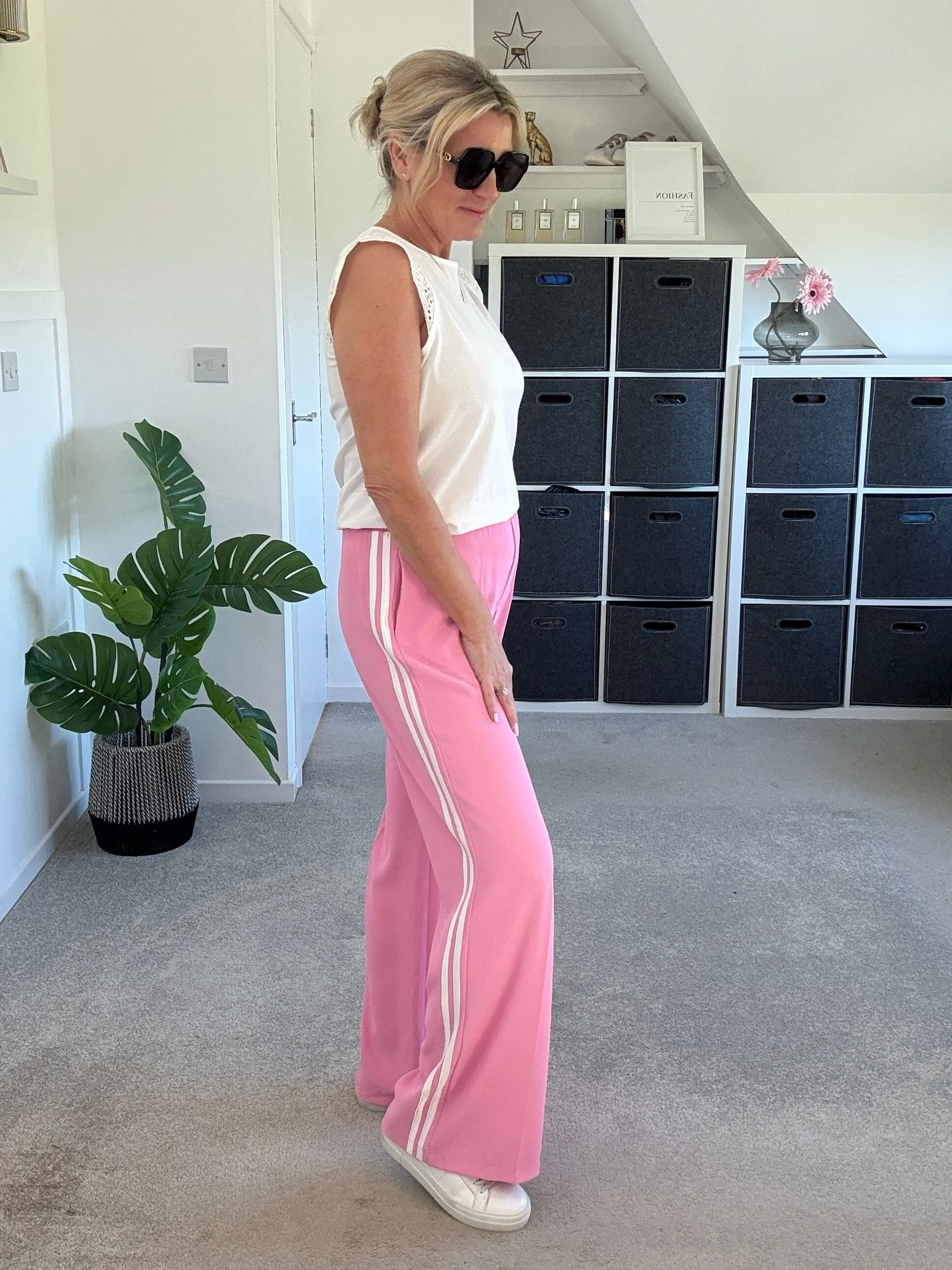 Bon Bon/White Stripe Wide Leg Trousers