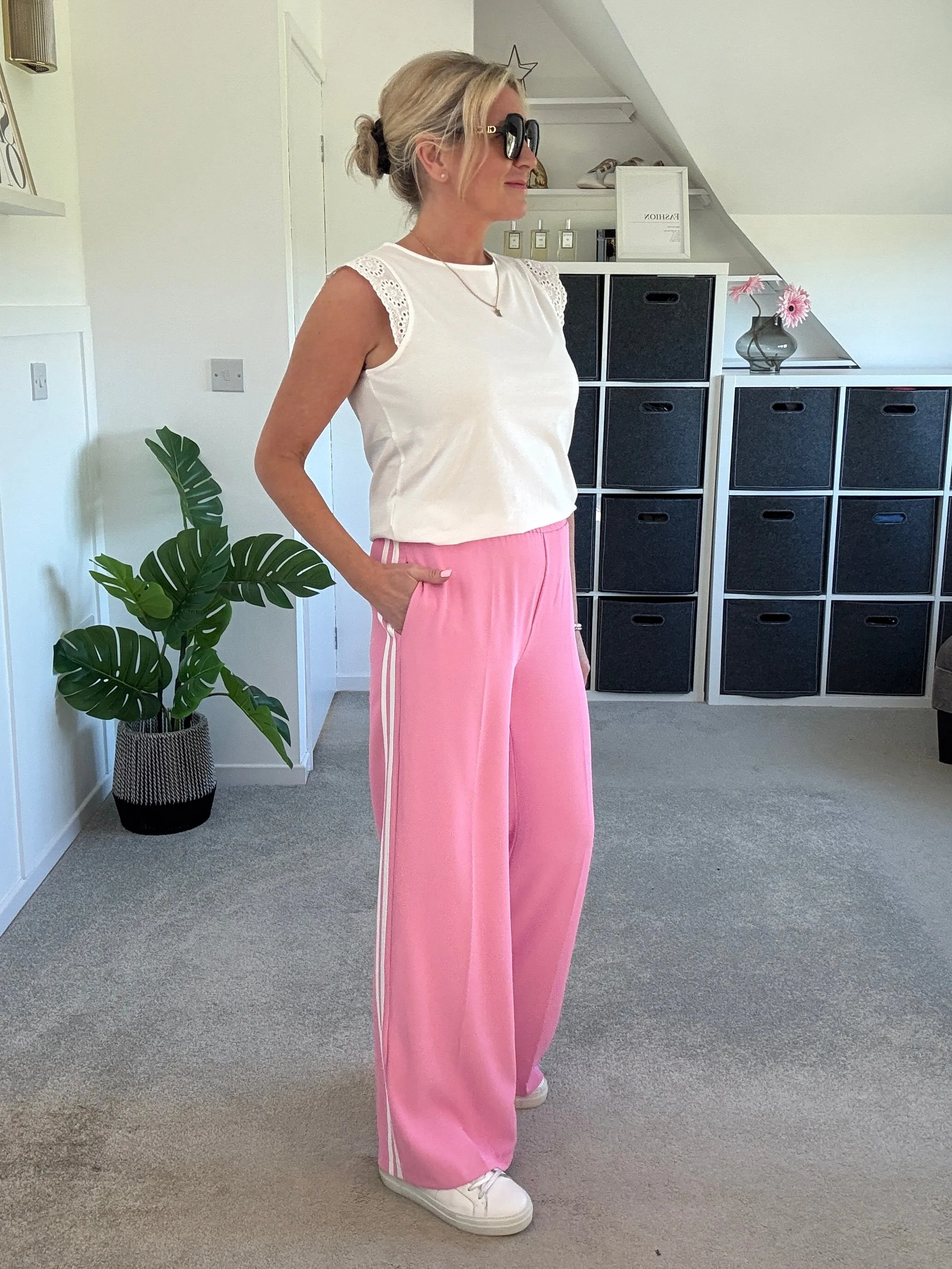Bon Bon/White Stripe Wide Leg Trousers