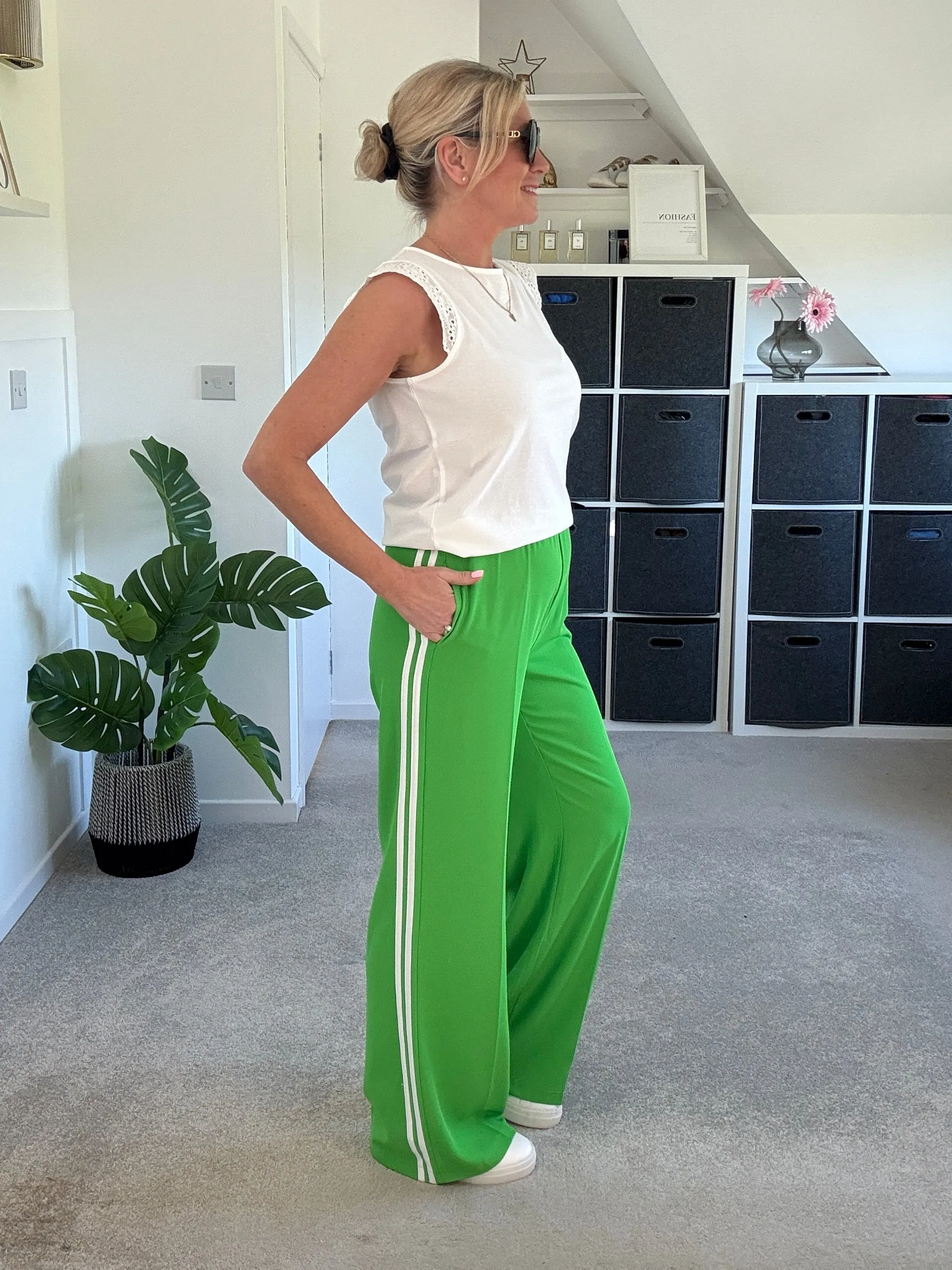 Bon Bon/White Stripe Wide Leg Trousers