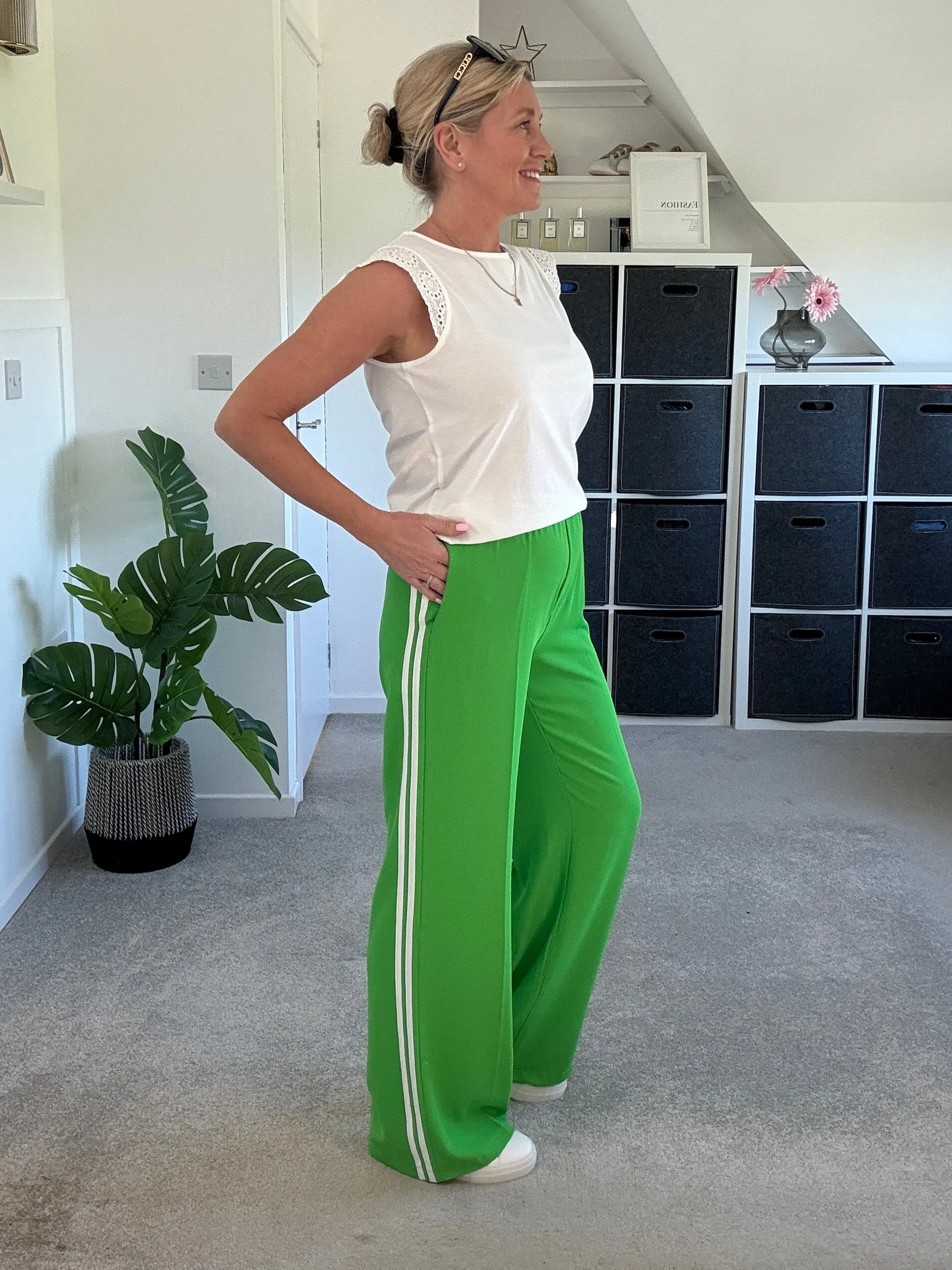 Bon Bon/White Stripe Wide Leg Trousers