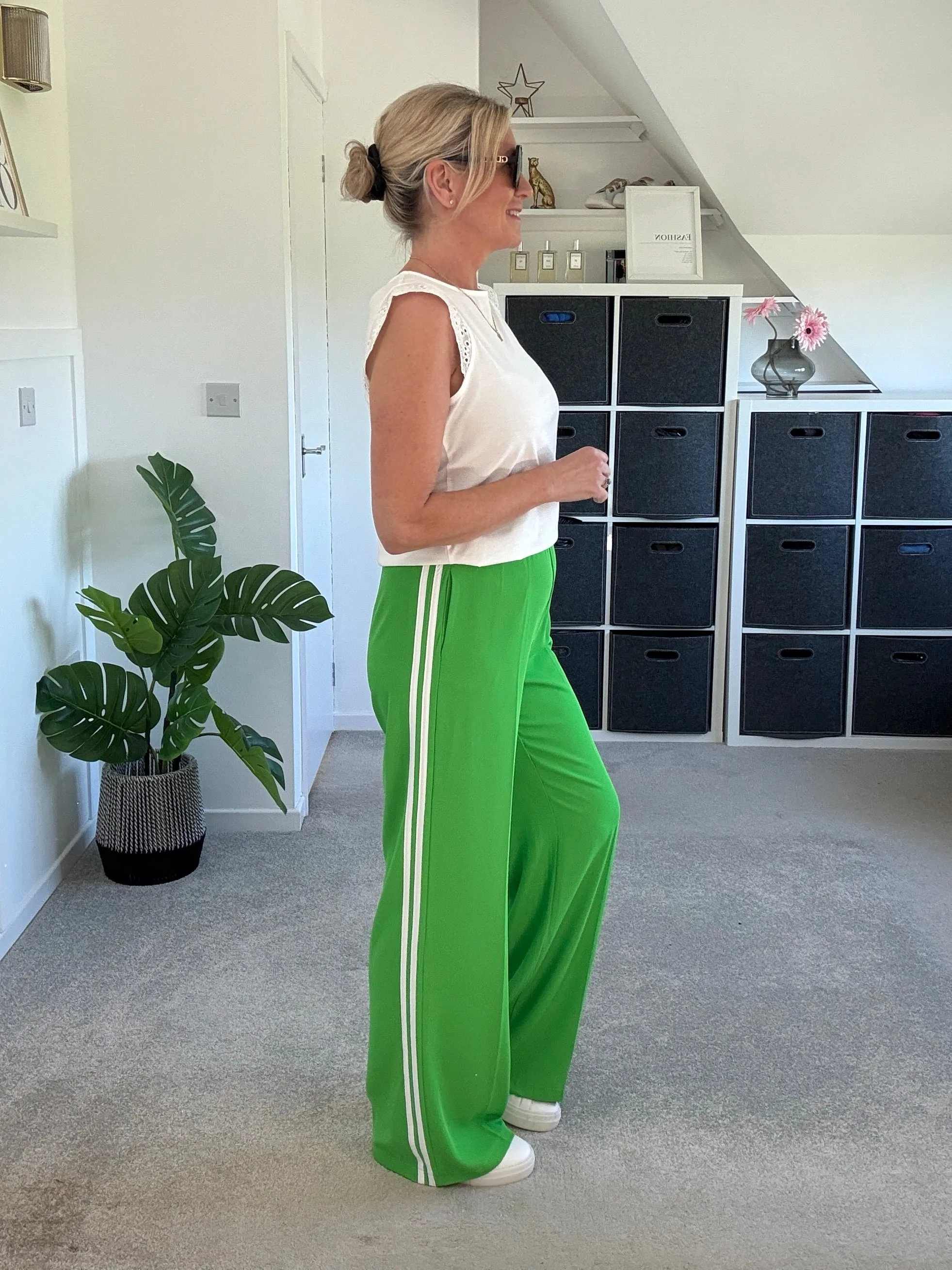 Bon Bon/White Stripe Wide Leg Trousers
