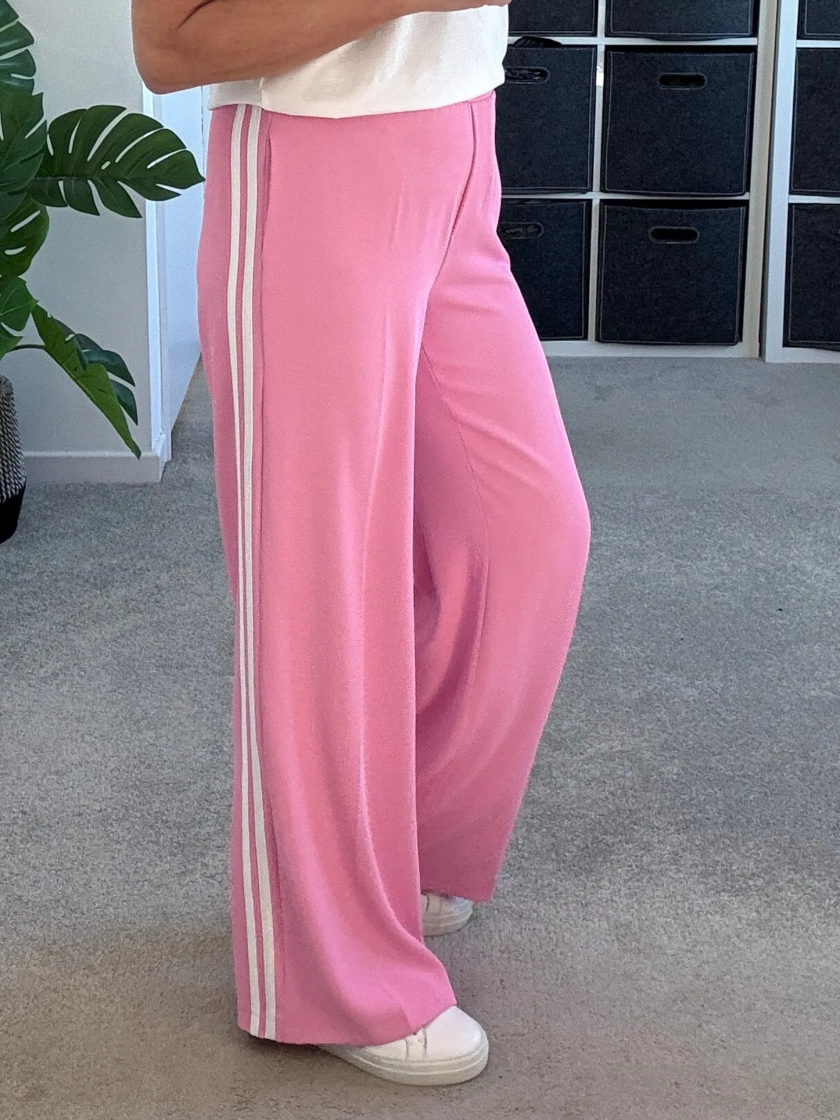 Bon Bon/White Stripe Wide Leg Trousers