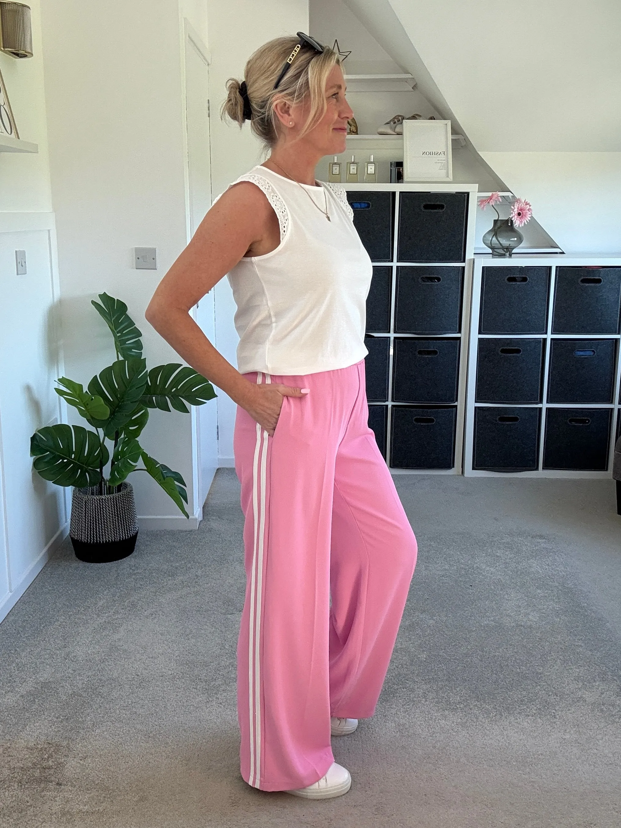 Bon Bon/White Stripe Wide Leg Trousers