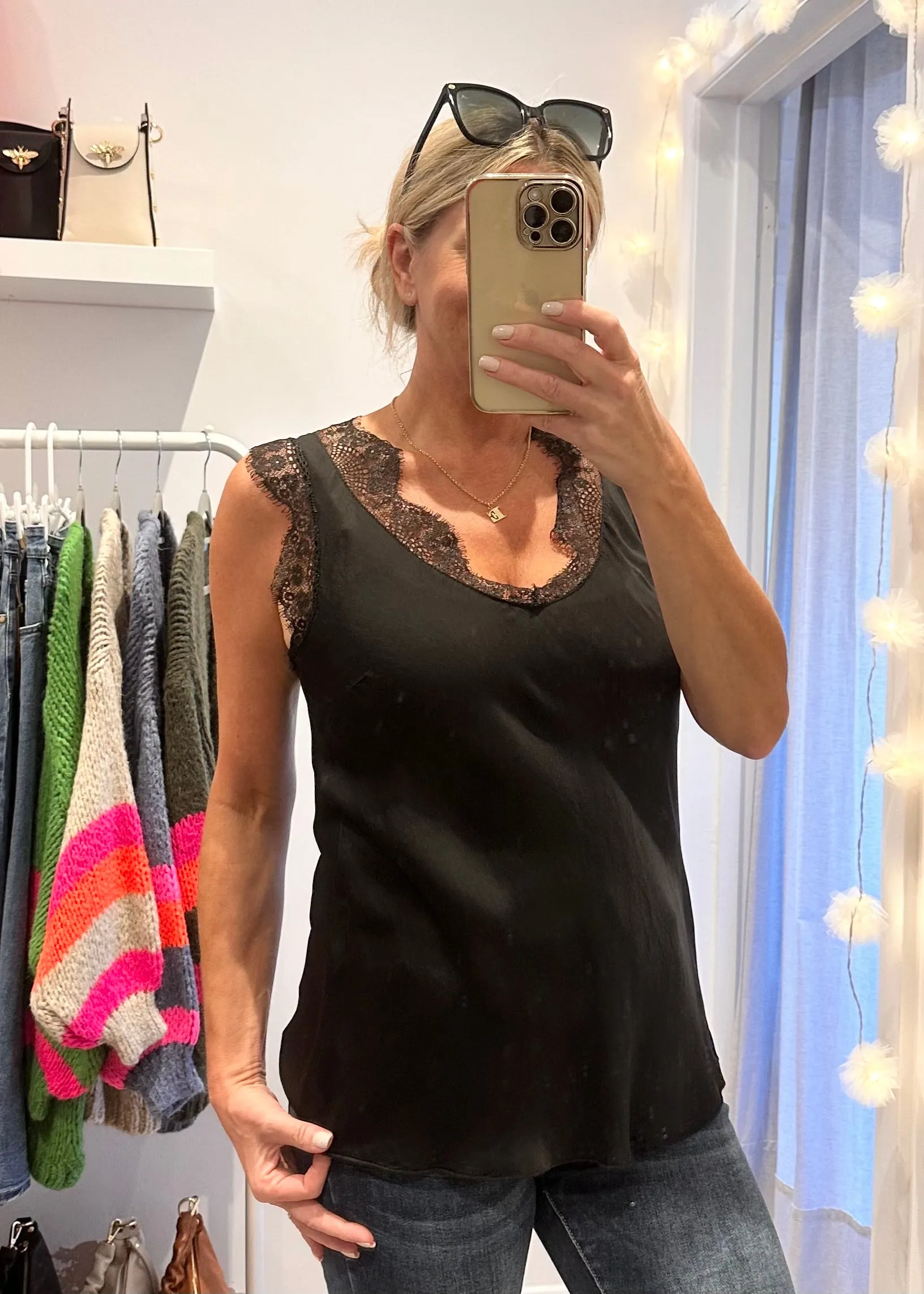 Burgundy Satin/Lace V Neck Top