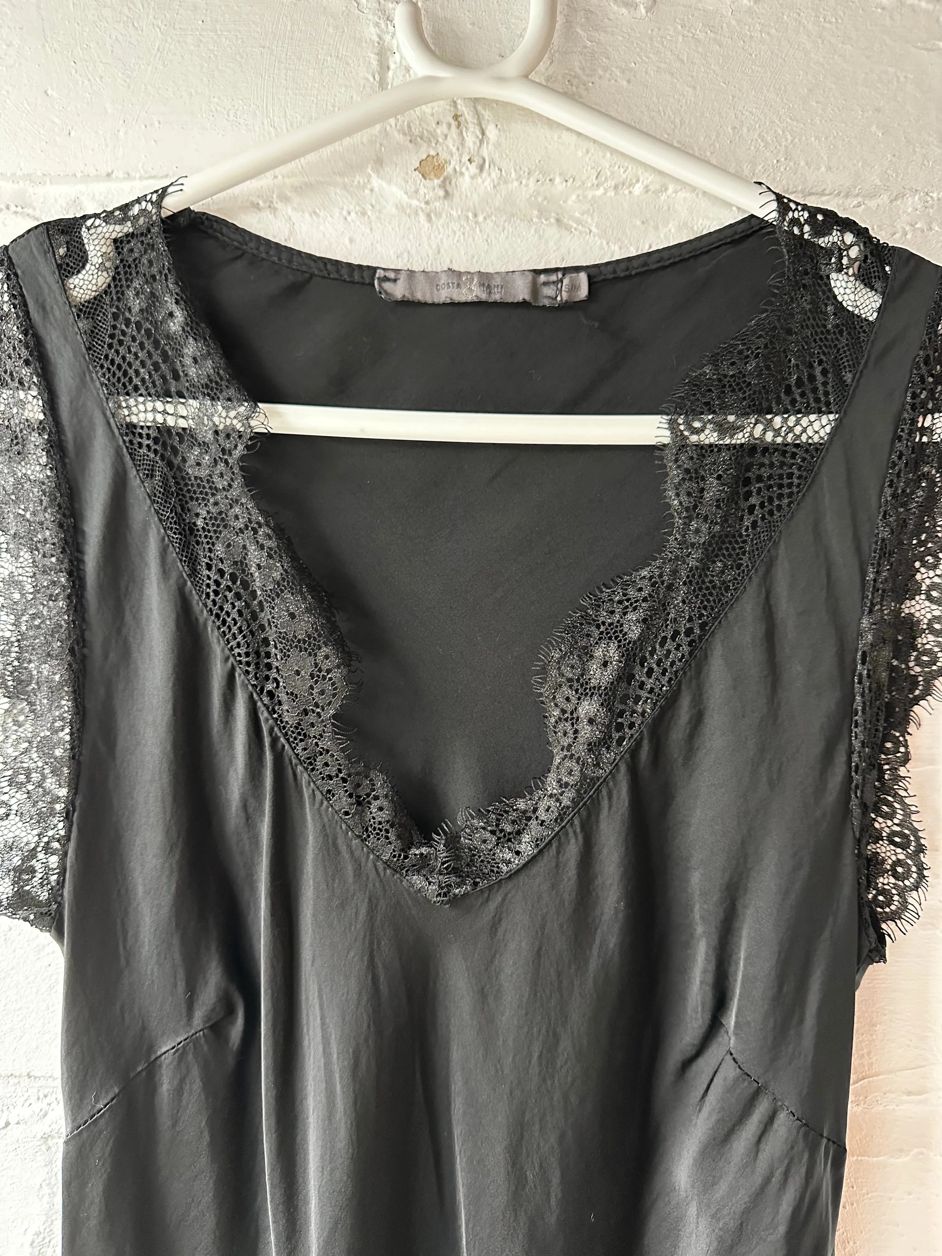 Burgundy Satin/Lace V Neck Top