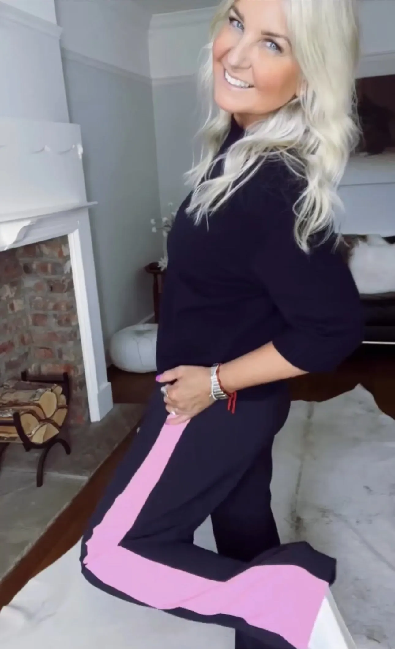 Burgundy/Grey Stripe Wide Leg Trousers
