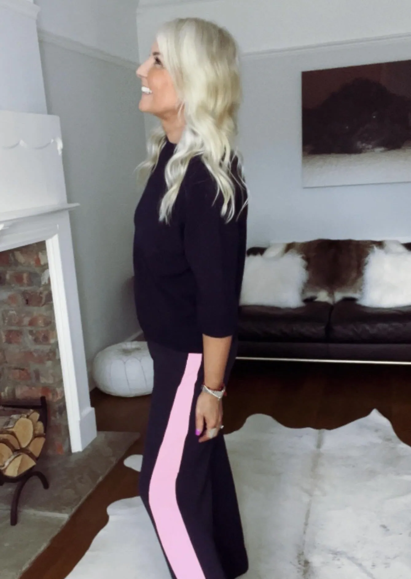 Burgundy/Grey Stripe Wide Leg Trousers