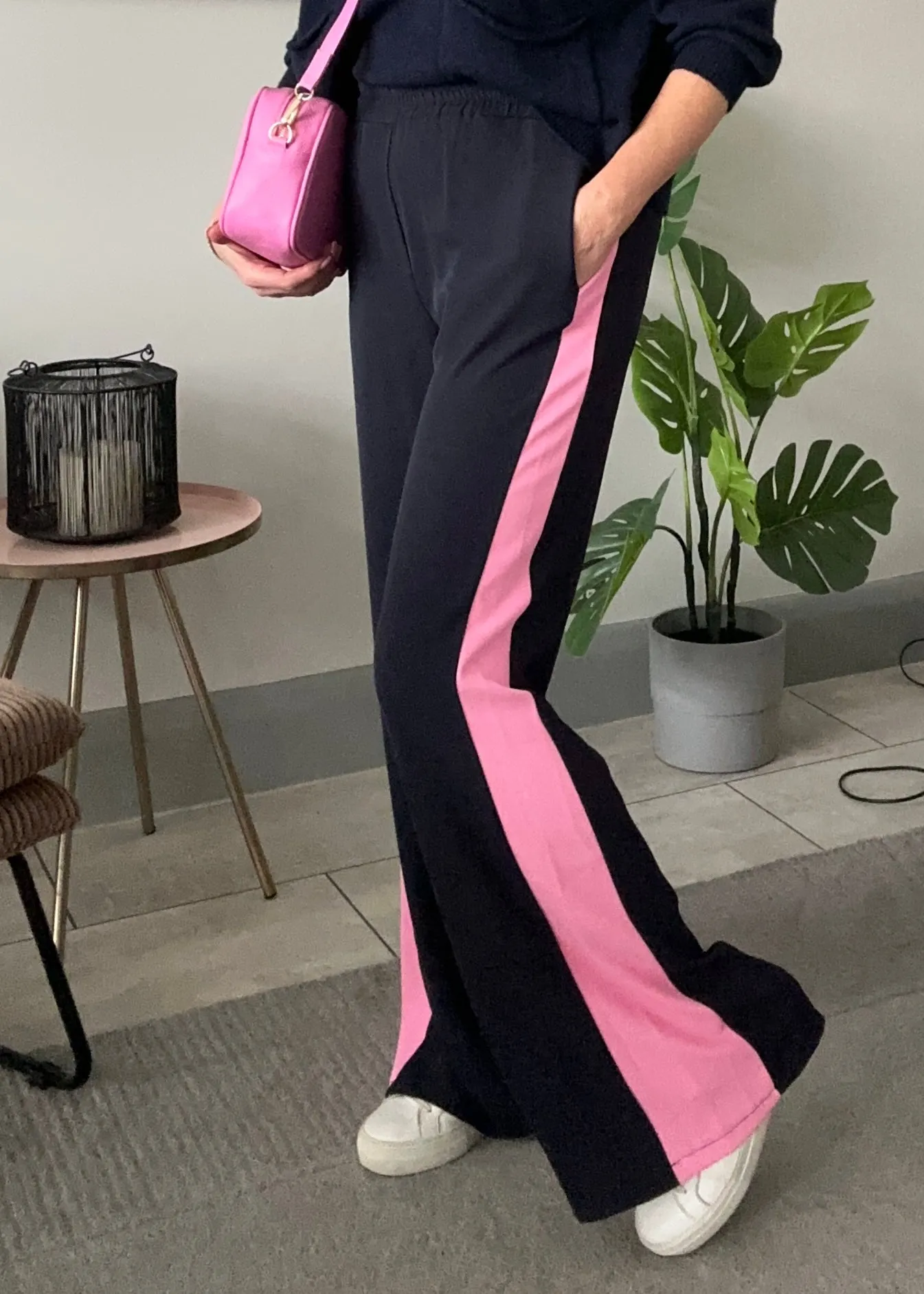 Burgundy/Grey Stripe Wide Leg Trousers