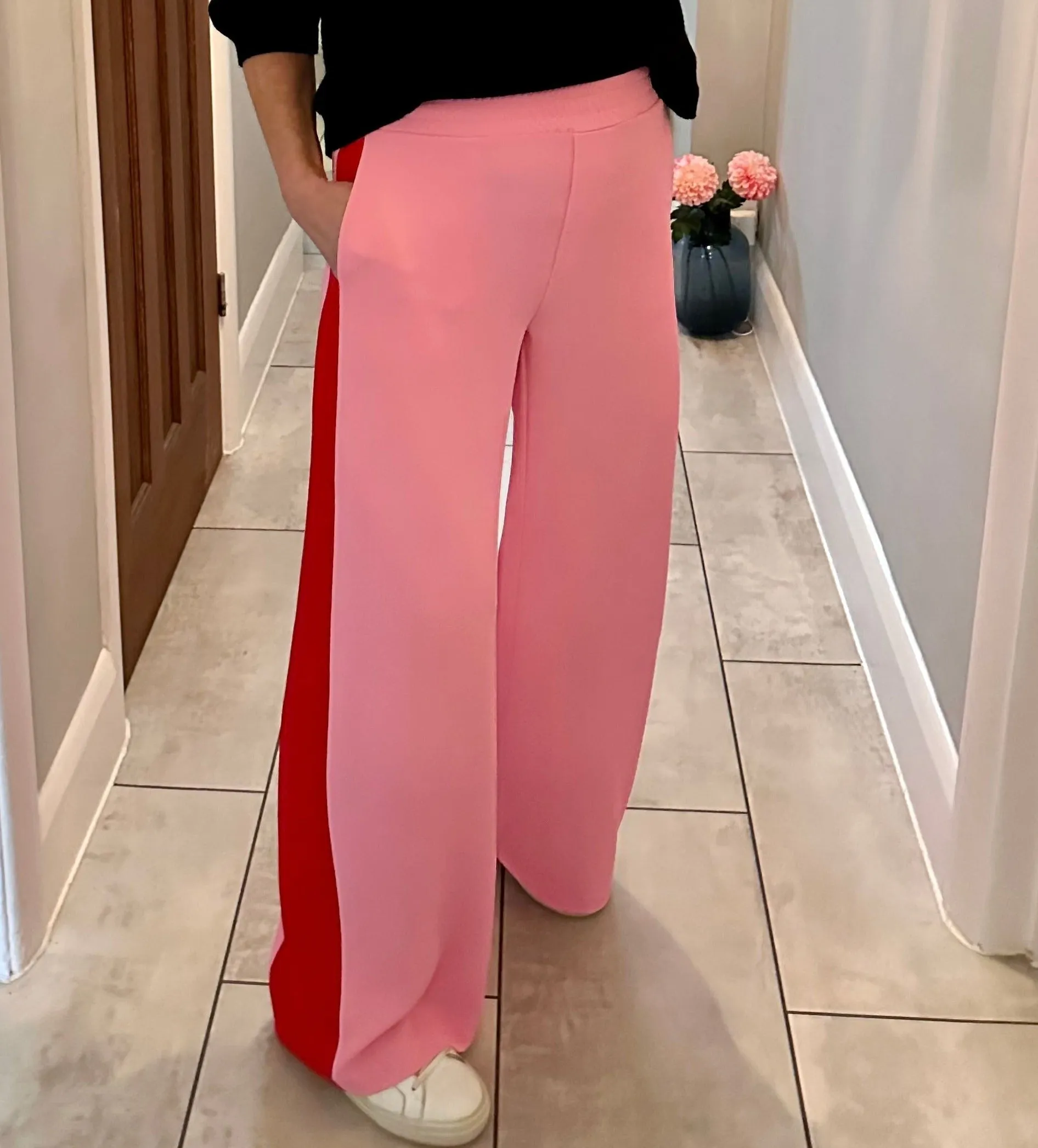 Burgundy/Grey Stripe Wide Leg Trousers