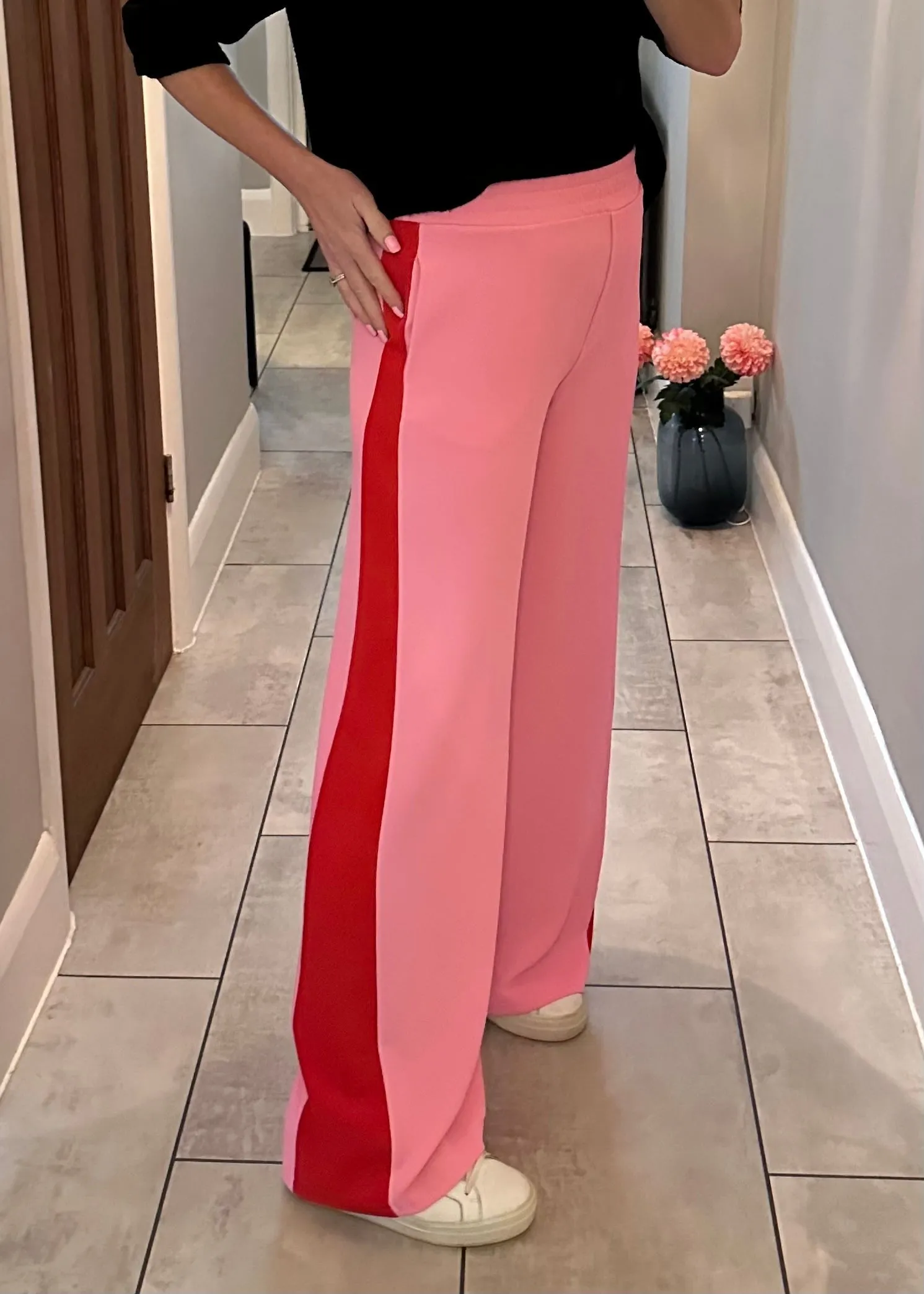 Burgundy/Grey Stripe Wide Leg Trousers
