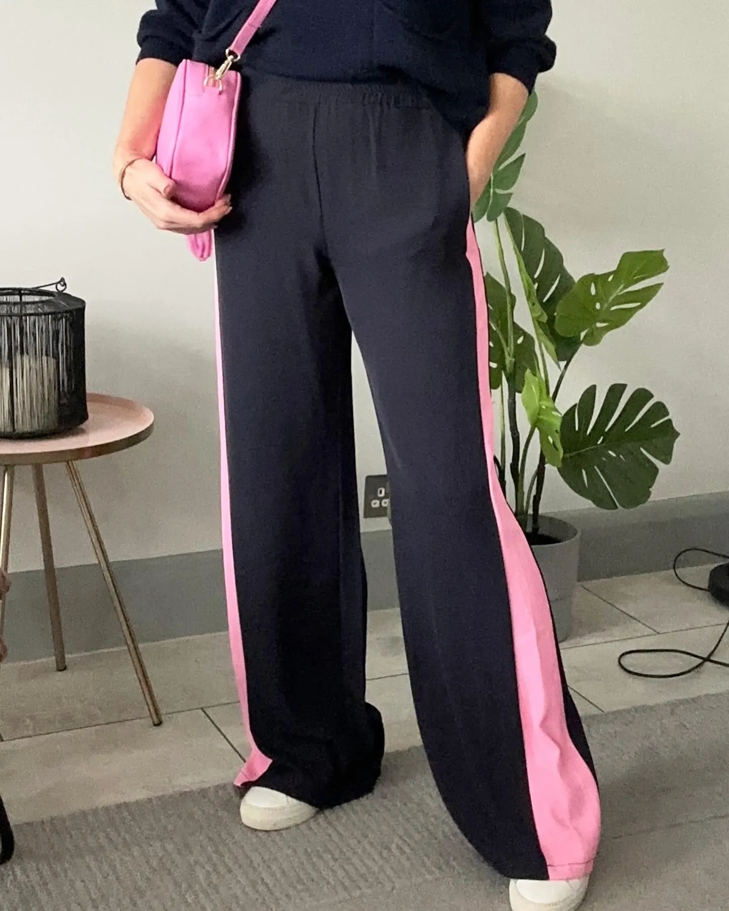 Burgundy/Grey Stripe Wide Leg Trousers