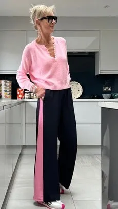 Burgundy/Grey Stripe Wide Leg Trousers