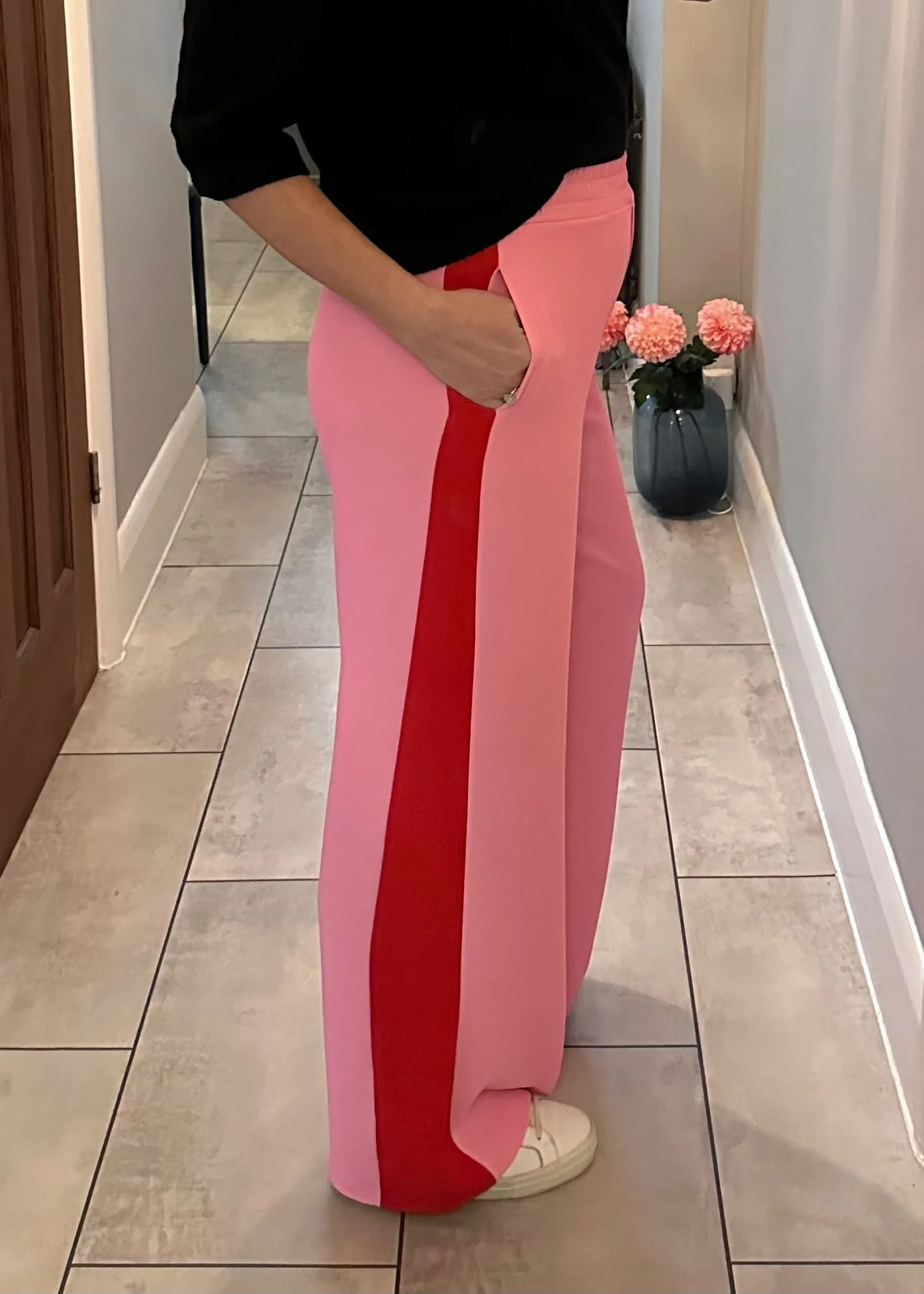Burgundy/Grey Stripe Wide Leg Trousers