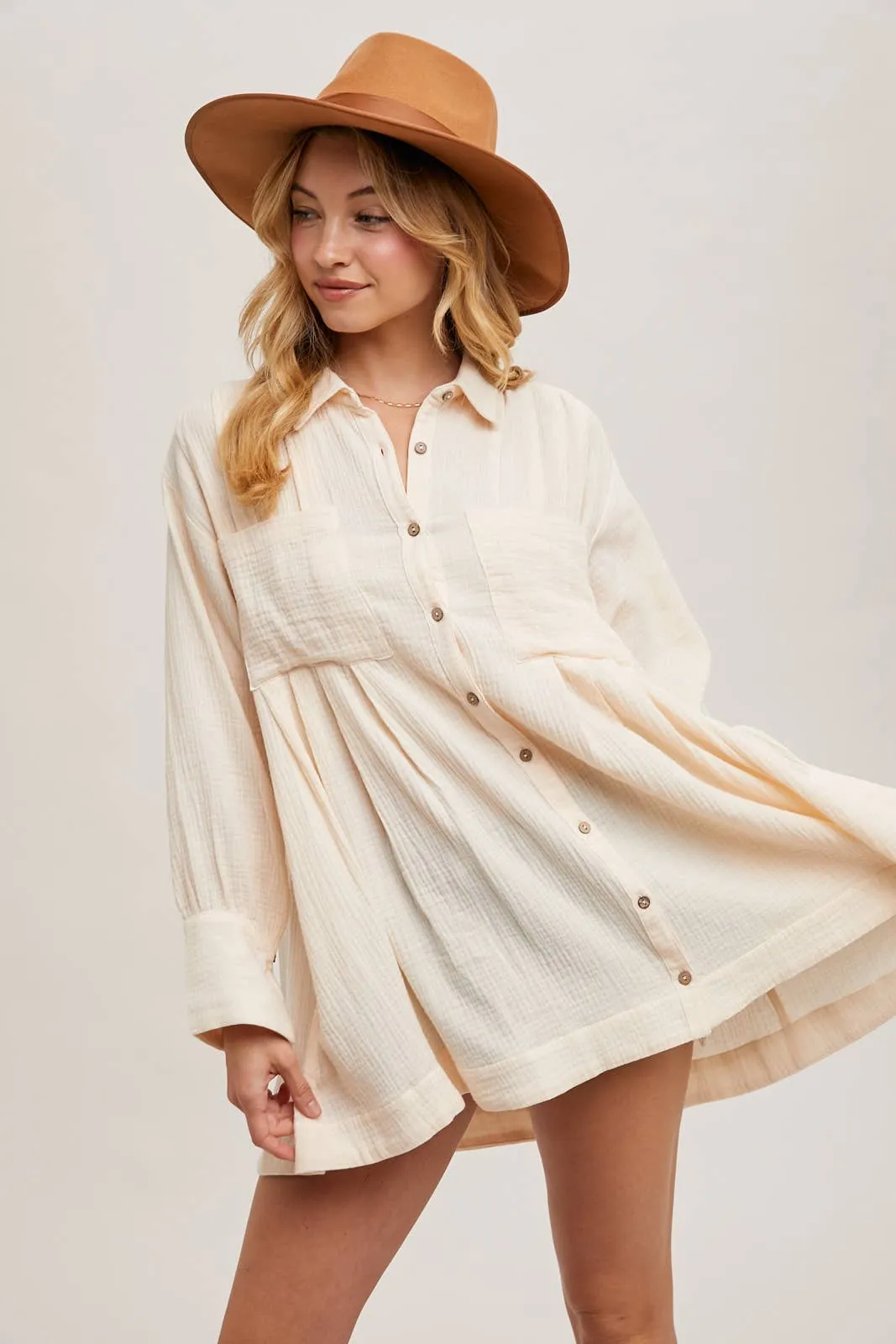 BUTTON DOWN SHIRT TUNIC DRESS