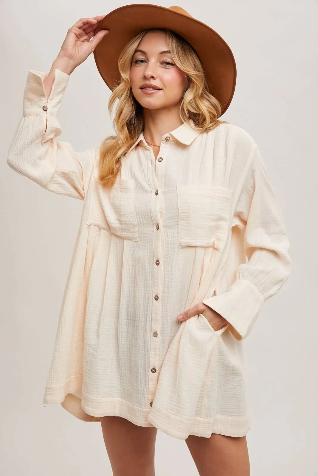 BUTTON DOWN SHIRT TUNIC DRESS