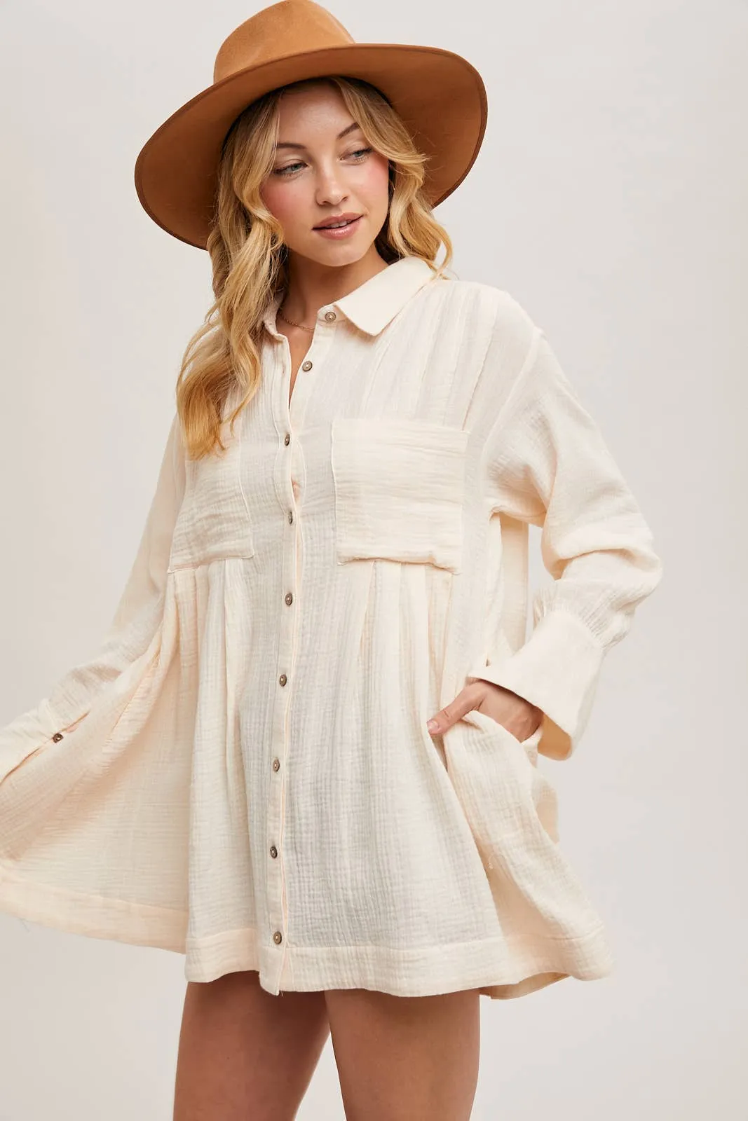 BUTTON DOWN SHIRT TUNIC DRESS