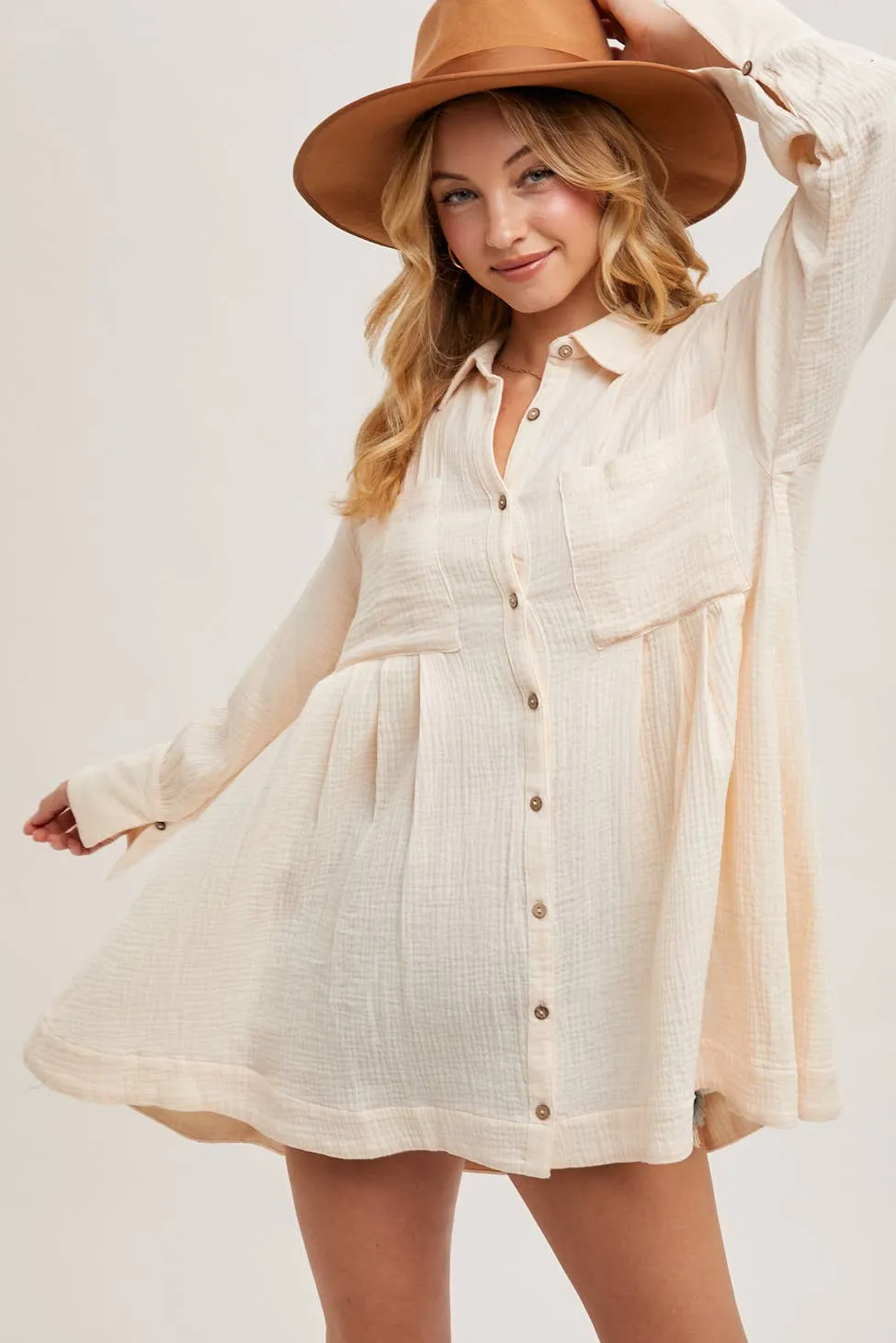 BUTTON DOWN SHIRT TUNIC DRESS