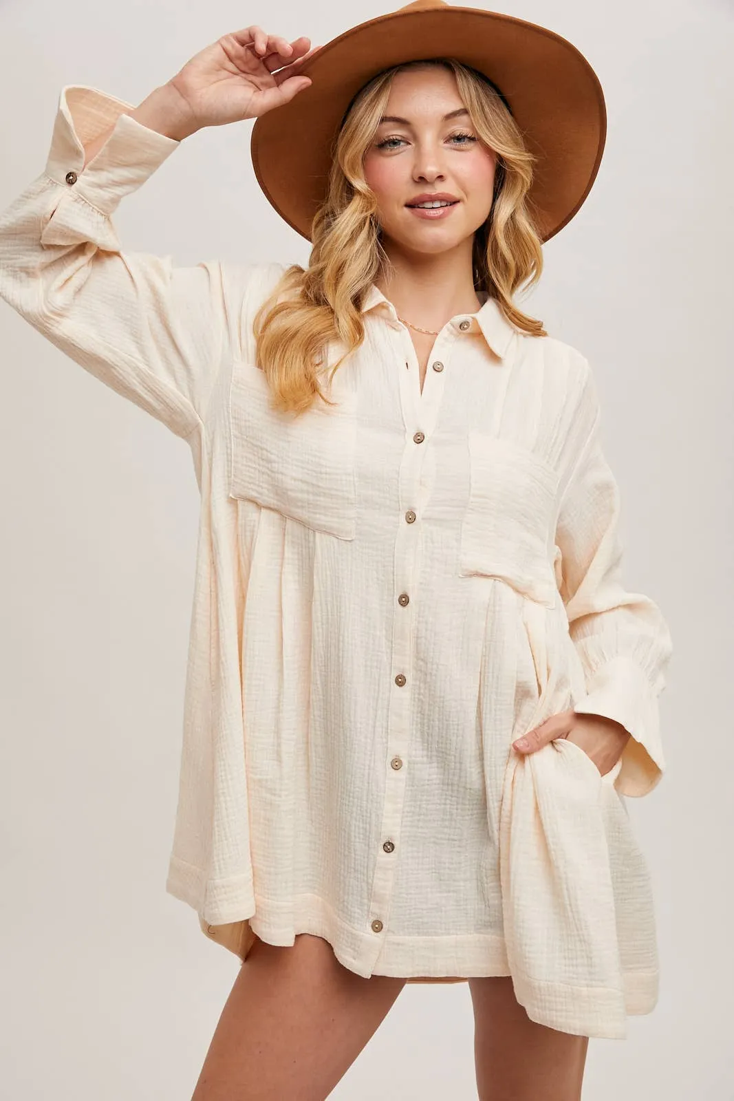 BUTTON DOWN SHIRT TUNIC DRESS