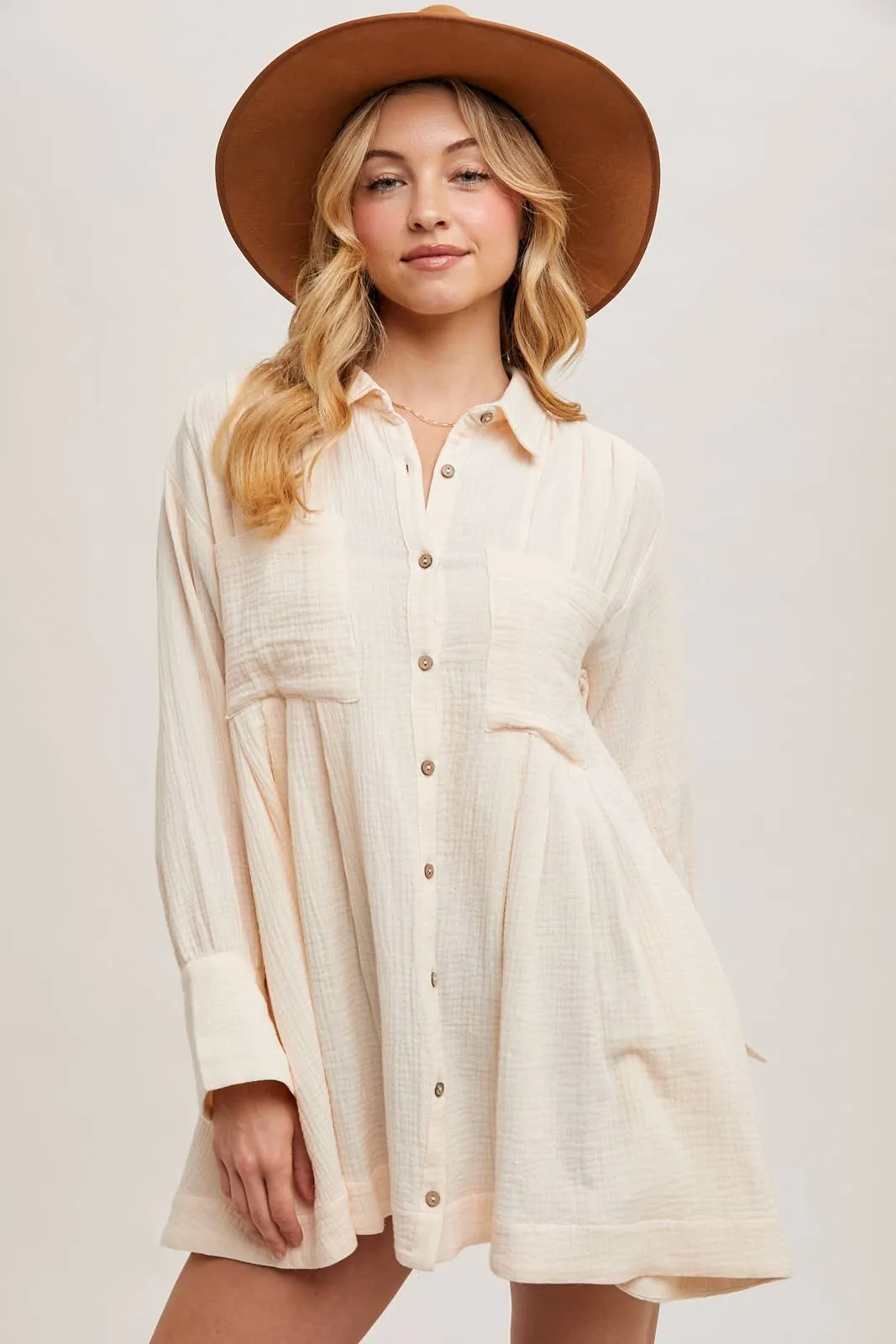 BUTTON DOWN SHIRT TUNIC DRESS