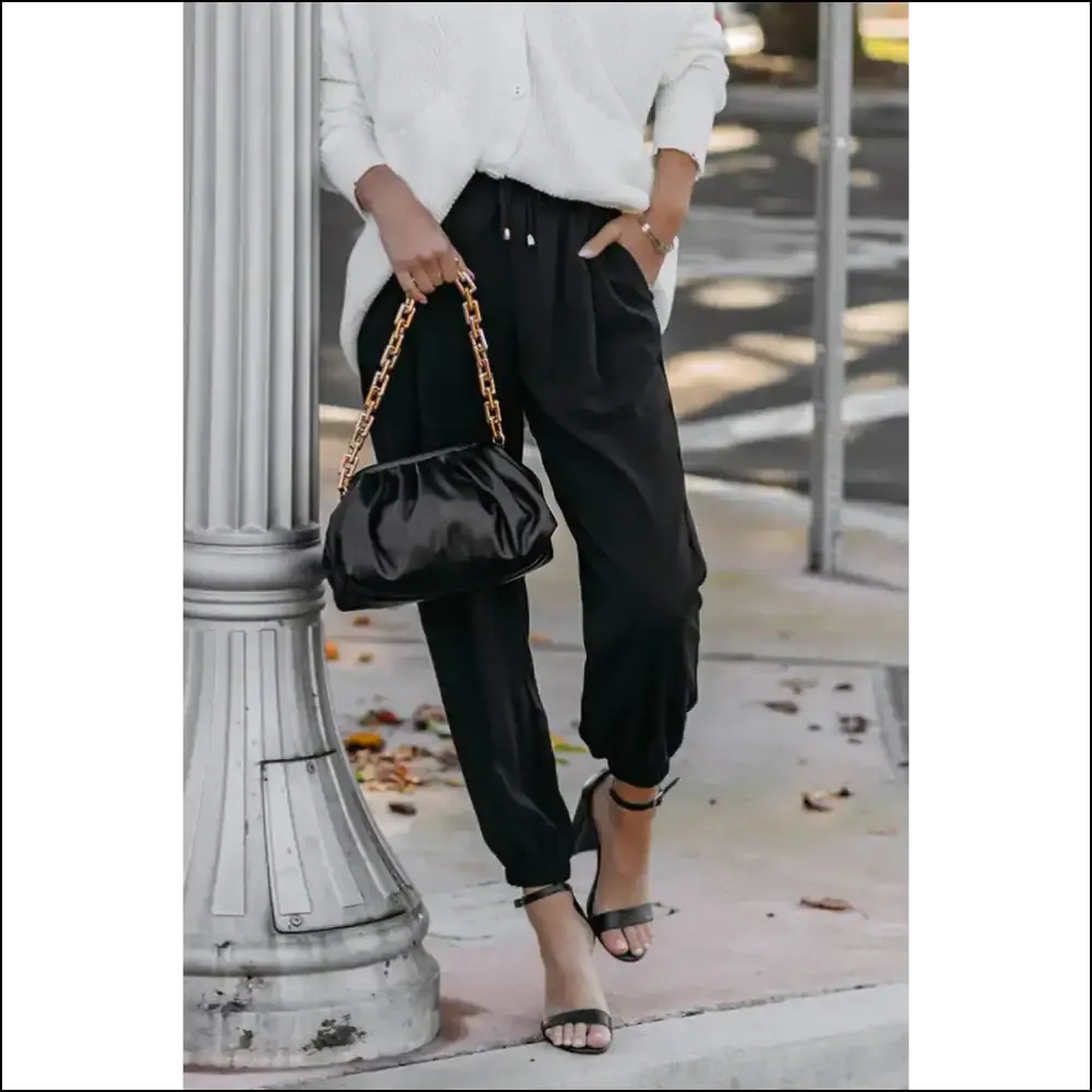 Chic Black Drawstring Smocked Waist Joggers: Pants  🖤