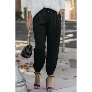 Chic Black Drawstring Smocked Waist Joggers: Pants  🖤