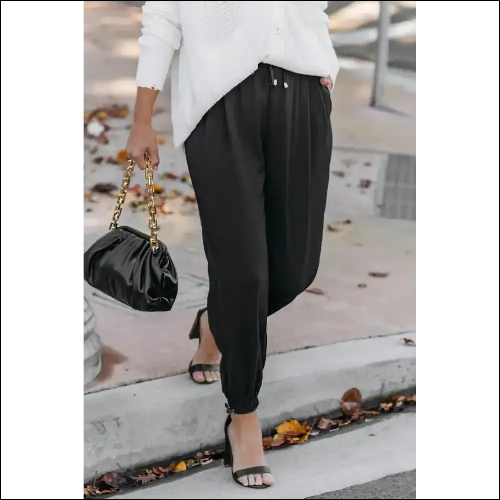 Chic Black Drawstring Smocked Waist Joggers: Pants  🖤